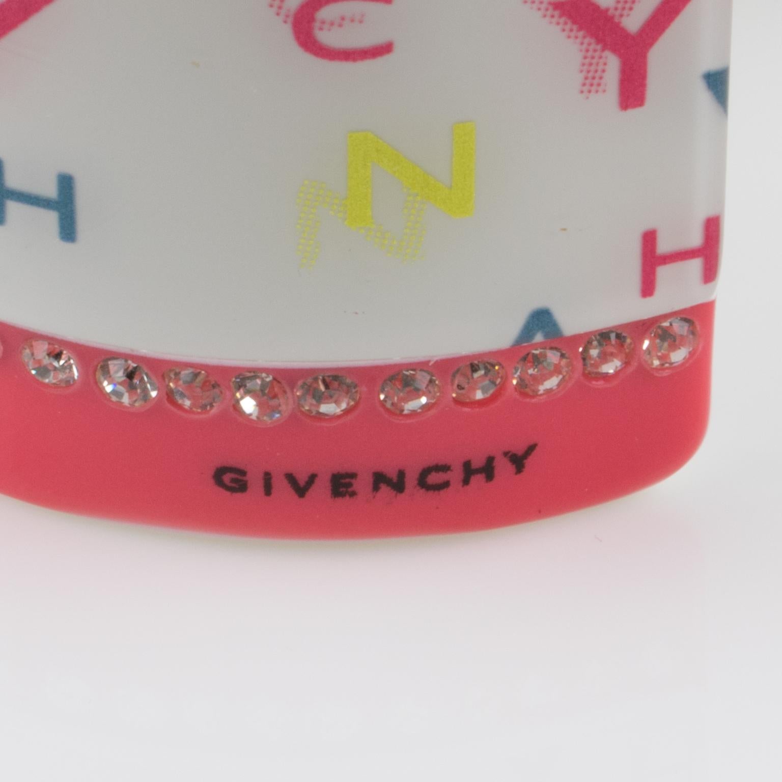Givenchy Pink and Multicolor Logo Jeweled Resin Cuff Bracelet For Sale 7