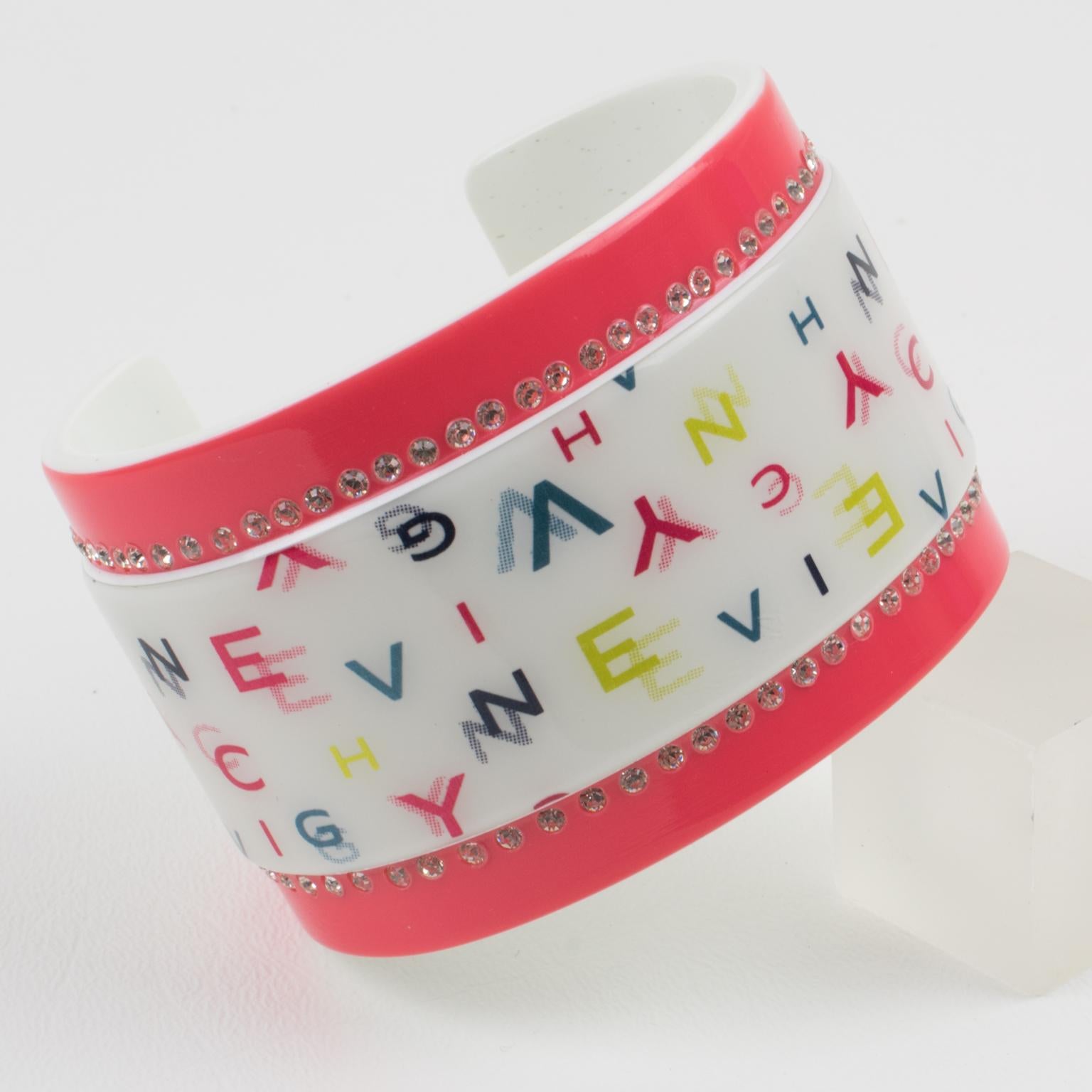 Givenchy Pink and Multicolor Logo Jeweled Resin Cuff Bracelet For Sale 1