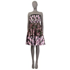 GIVENCHY pink & black cotton FLORAL STRAPLESS POPLIN Dress S