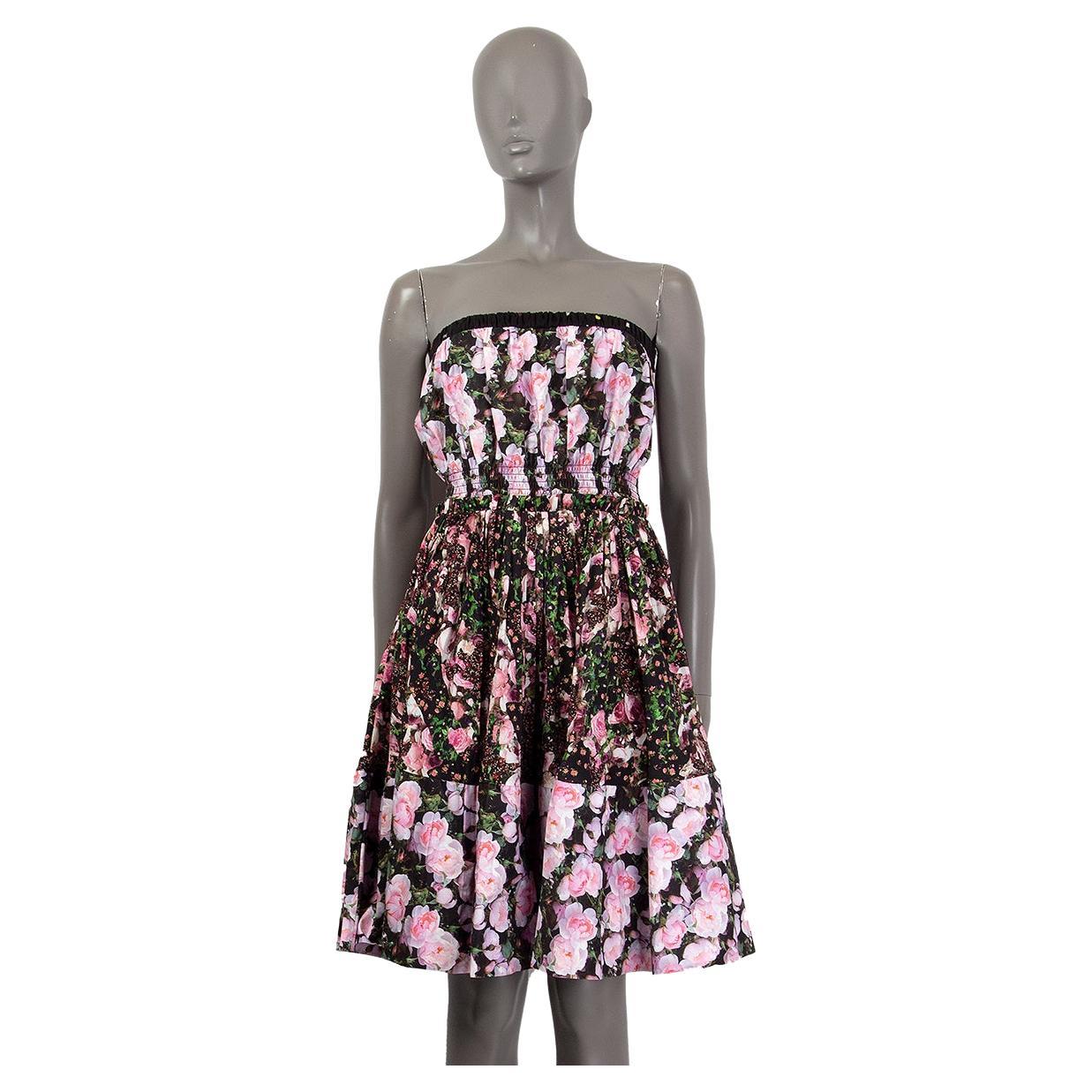 GIVENCHY pink & black cotton FLORAL STRAPLESS POPLIN Dress S For Sale