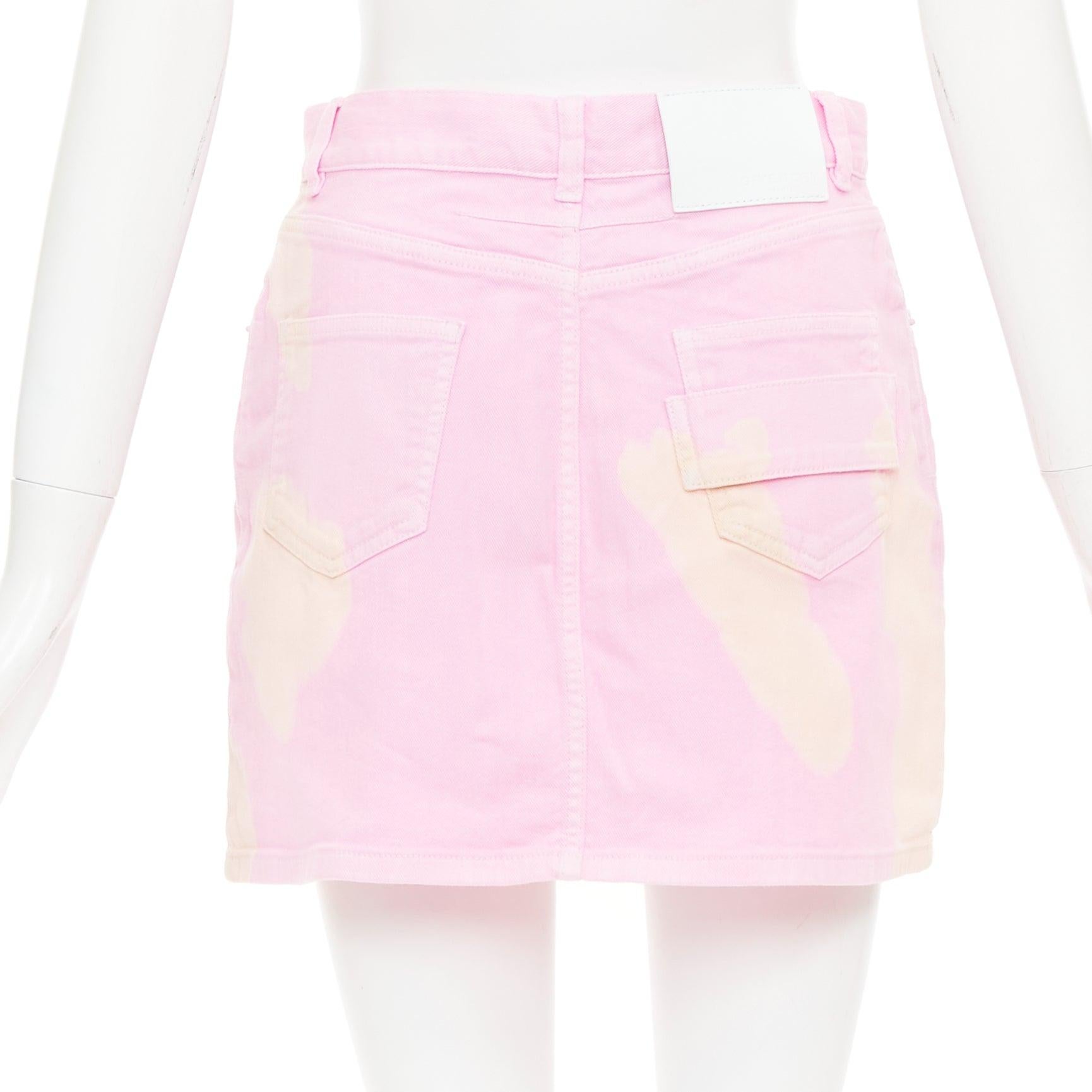 GIVENCHY Rosa Creme Bleiche Patchy Dye Baumwolle Denim kurzer Rock FR36 S Damen im Angebot