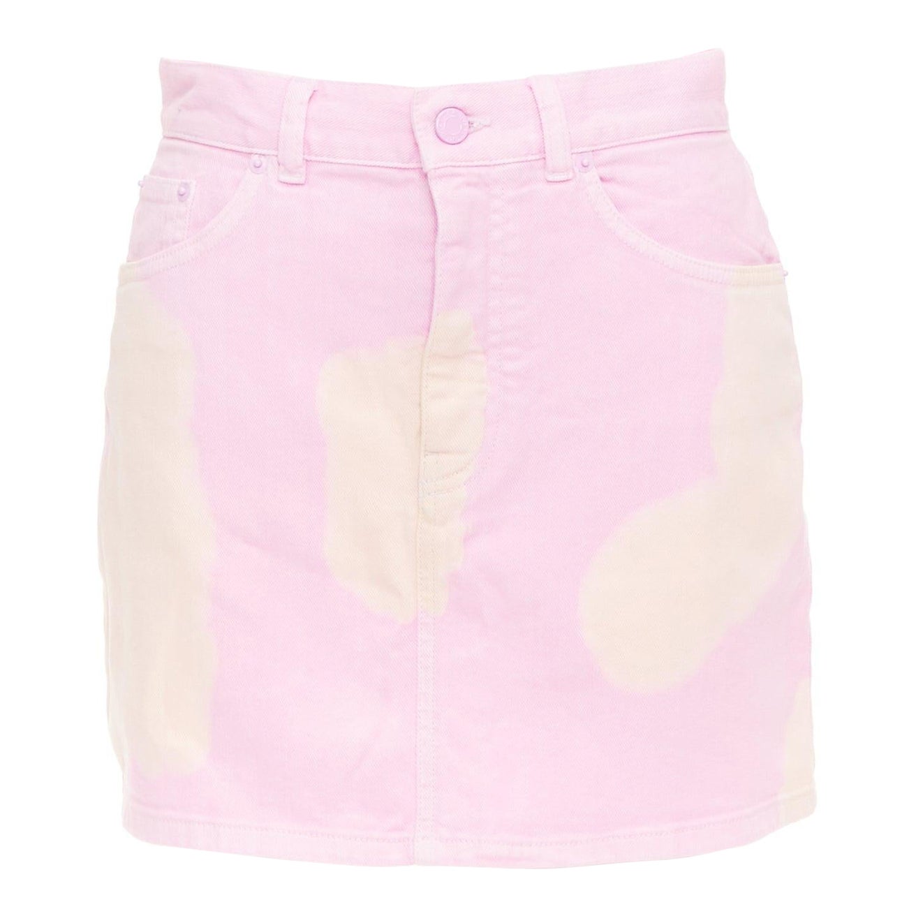 GIVENCHY Rosa Creme Bleiche Patchy Dye Baumwolle Denim kurzer Rock FR36 S im Angebot