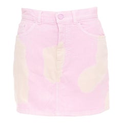 GIVENCHY Rosa Creme Bleiche Patchy Dye Baumwolle Denim kurzer Rock FR36 S