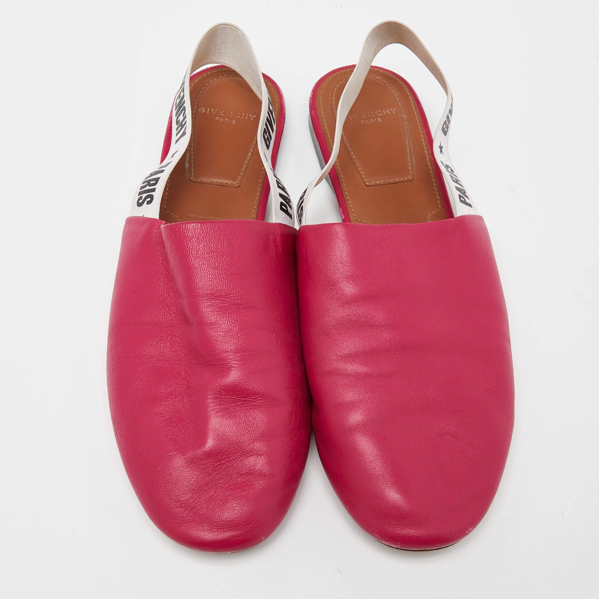 Givenchy Pink Leather Rivington Slingback Flats Size 37 In Good Condition For Sale In Dubai, Al Qouz 2