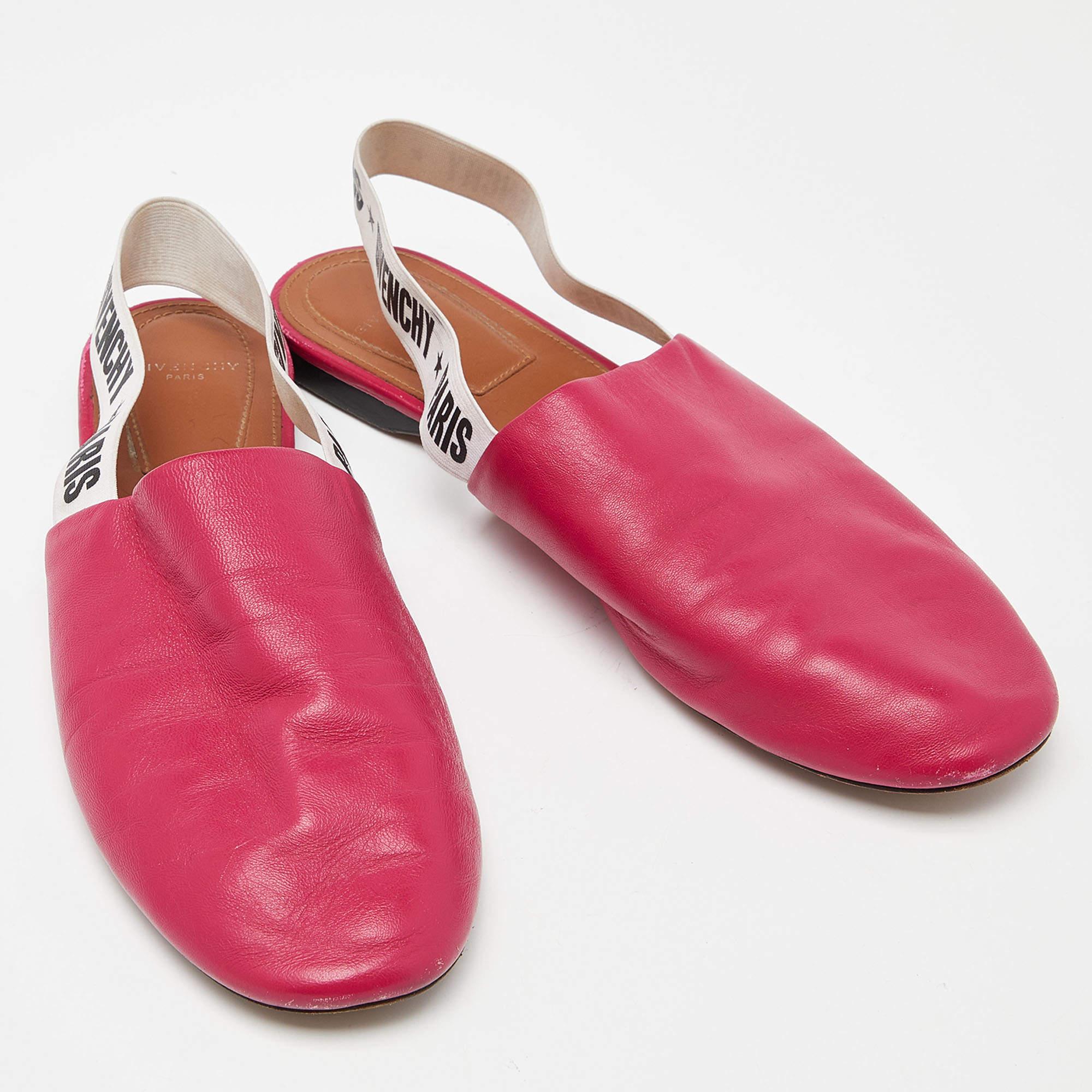 Women's Givenchy Pink Leather Rivington Slingback Flats Size 37 For Sale