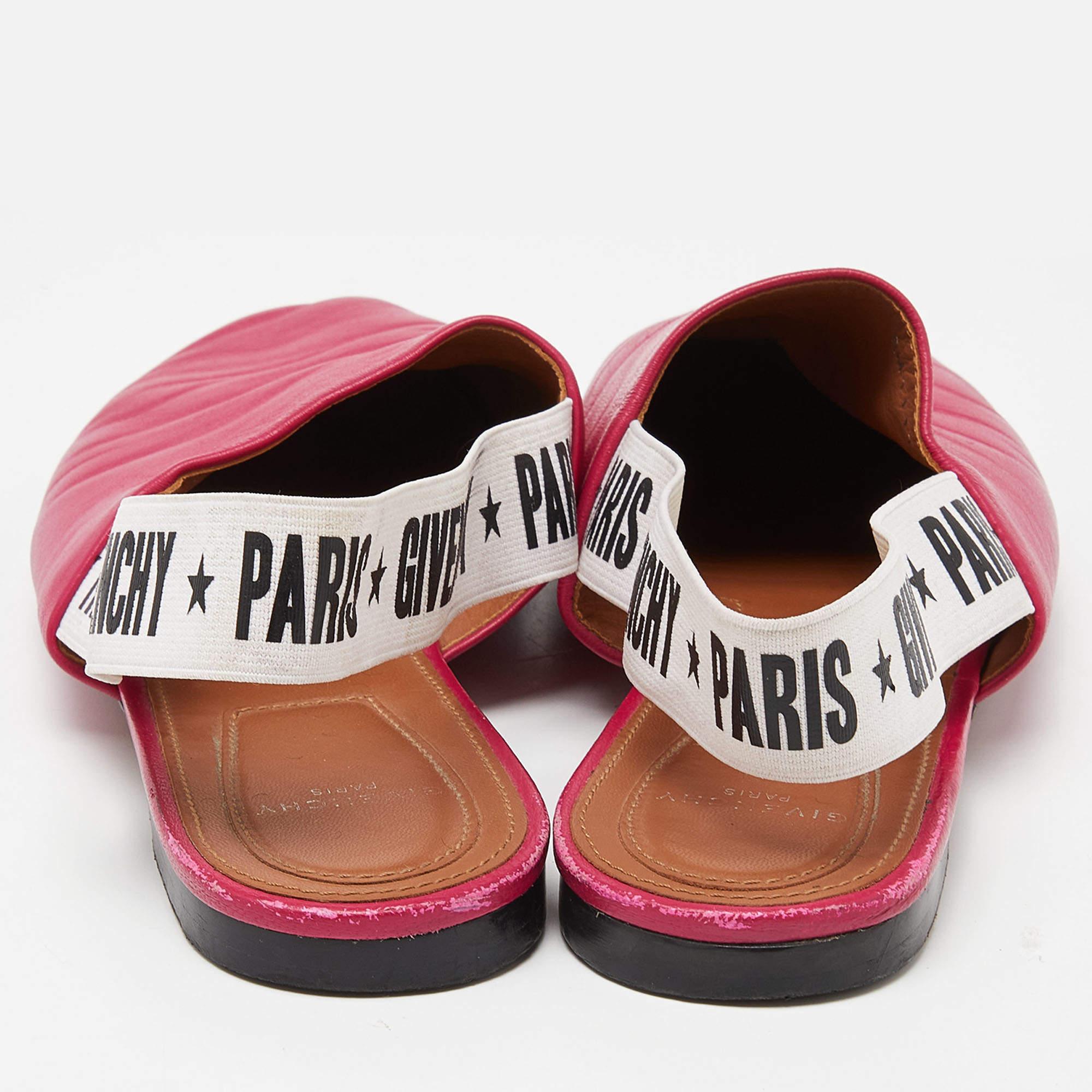 Givenchy Pink Leather Rivington Slingback Flats Size 37 For Sale 1