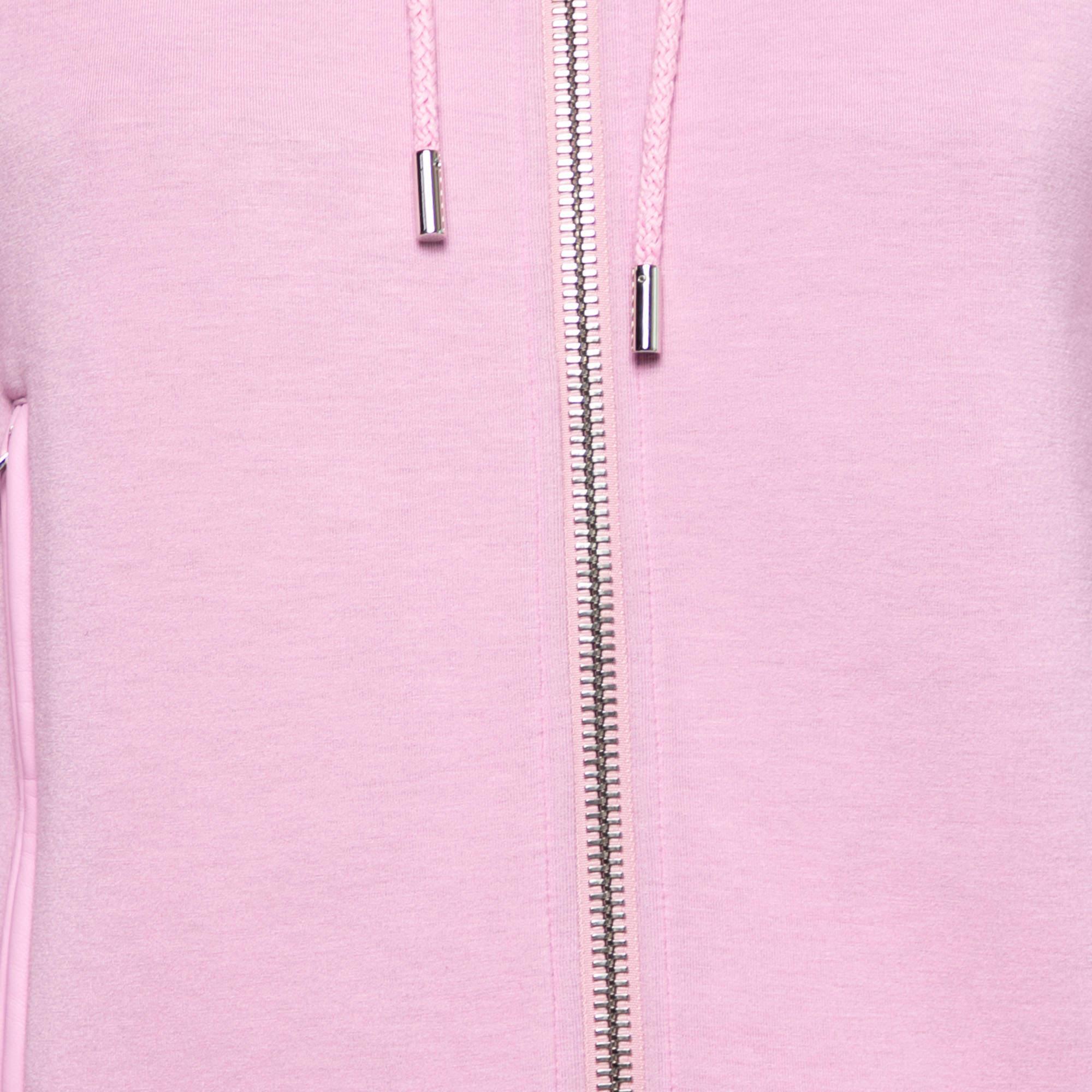 Rosa Givenchy Felpa con cappuccio con zip in pelle e neoprene rosa M. in vendita