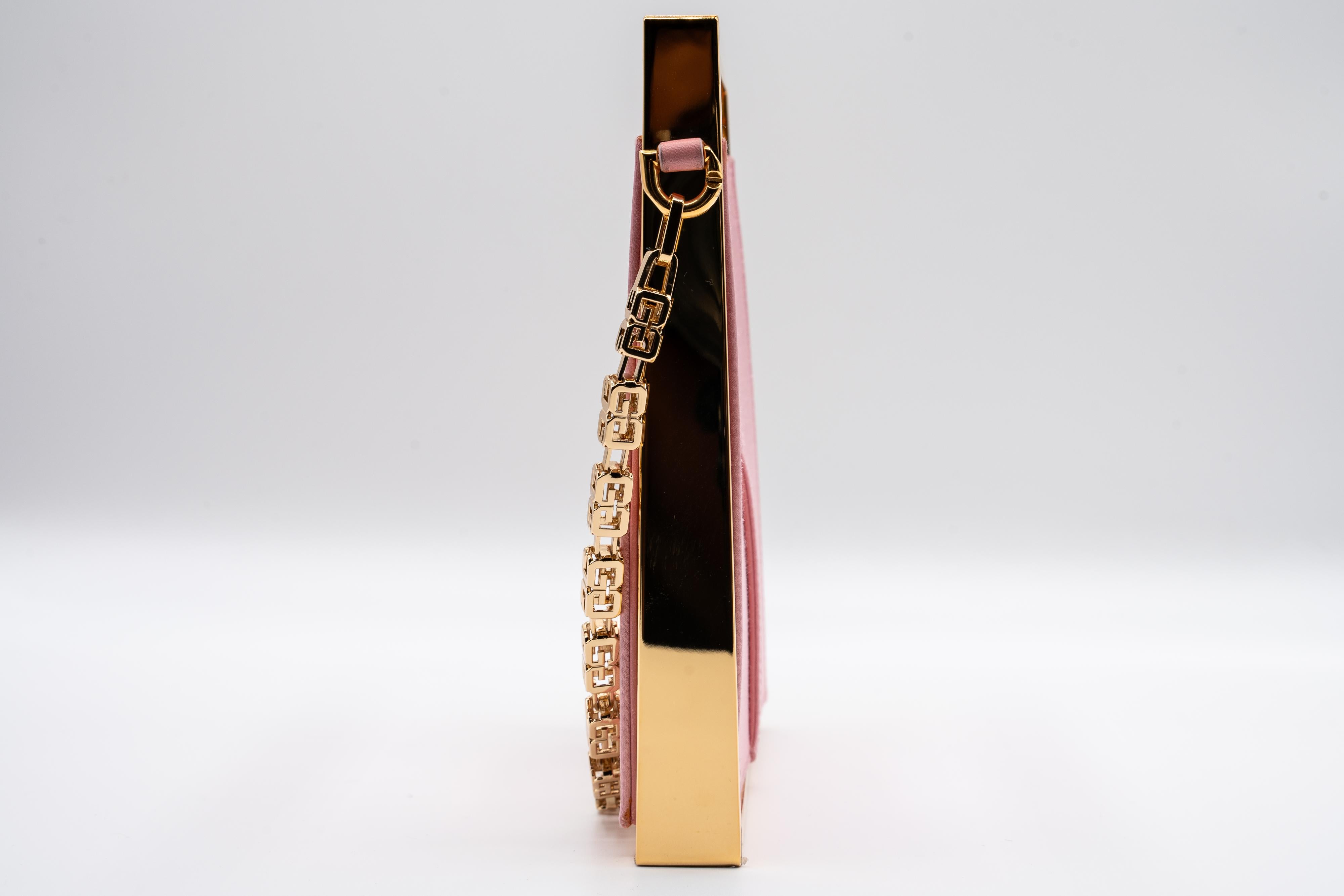 Women's Givenchy Pink Satin Gold Frame Chain Micro Cut Out Bag For Sale