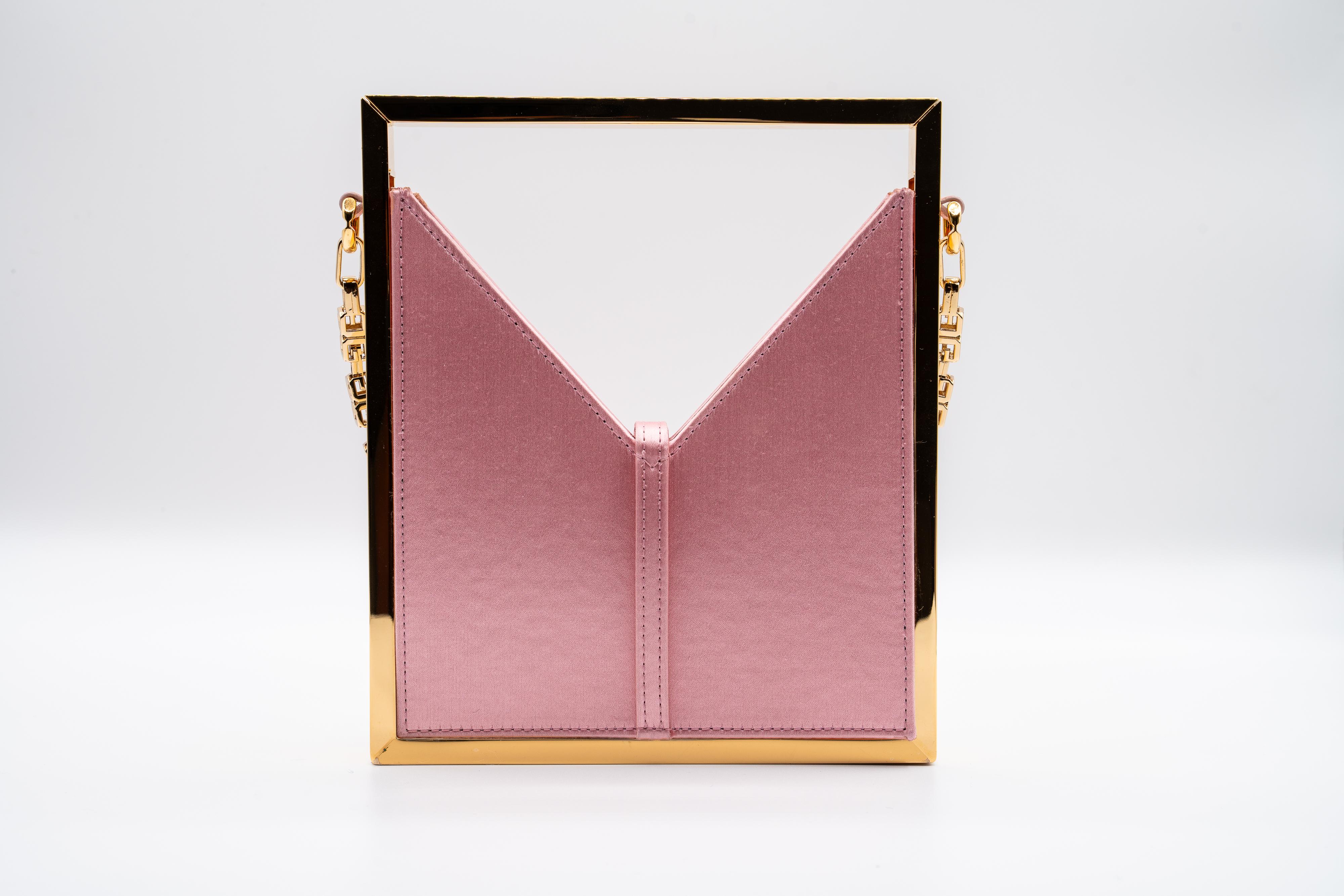 Givenchy Pink Satin Gold Frame Chain Micro Cut Out Bag For Sale 2