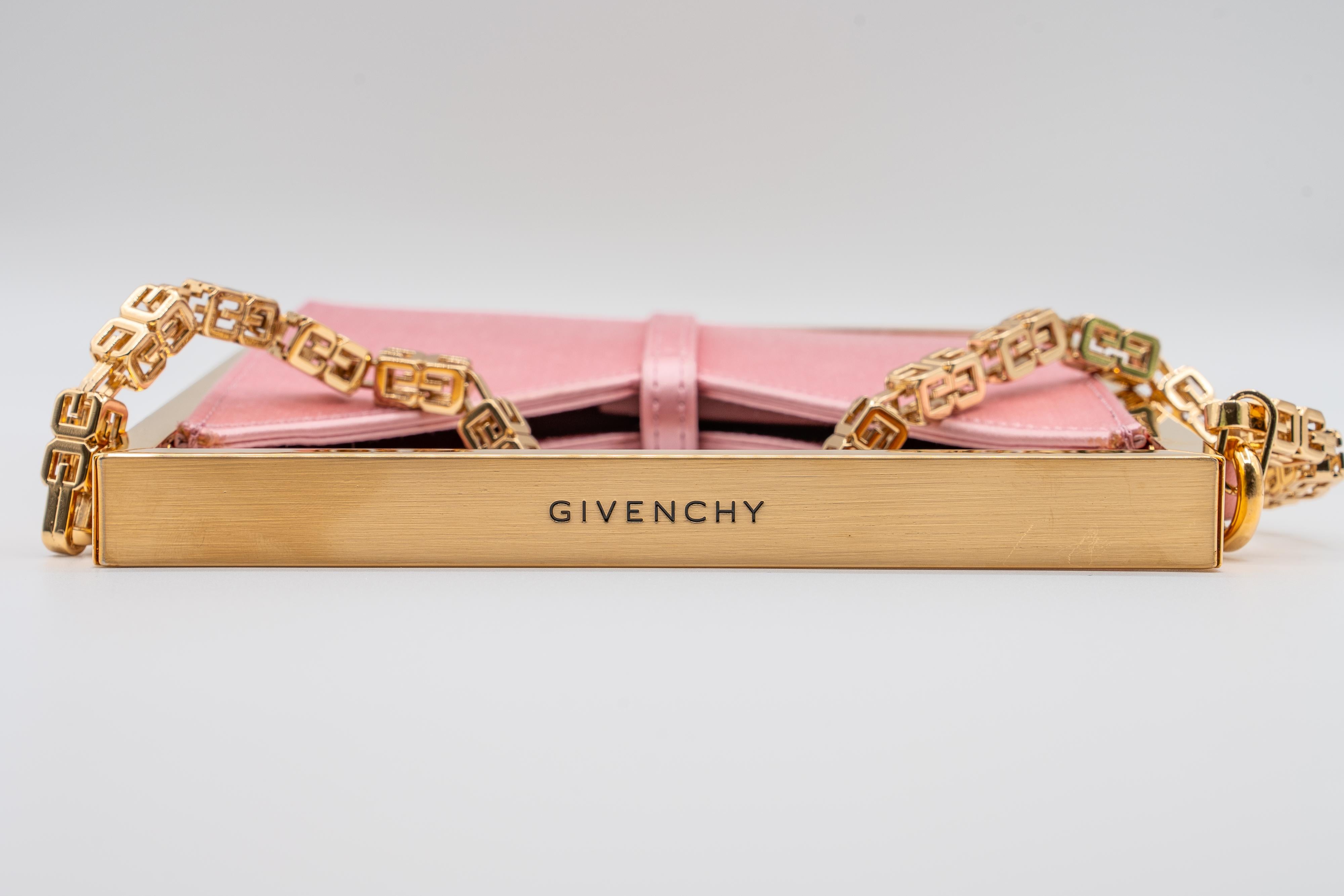 Givenchy Pink Satin Gold Frame Chain Micro Cut Out Bag For Sale 3