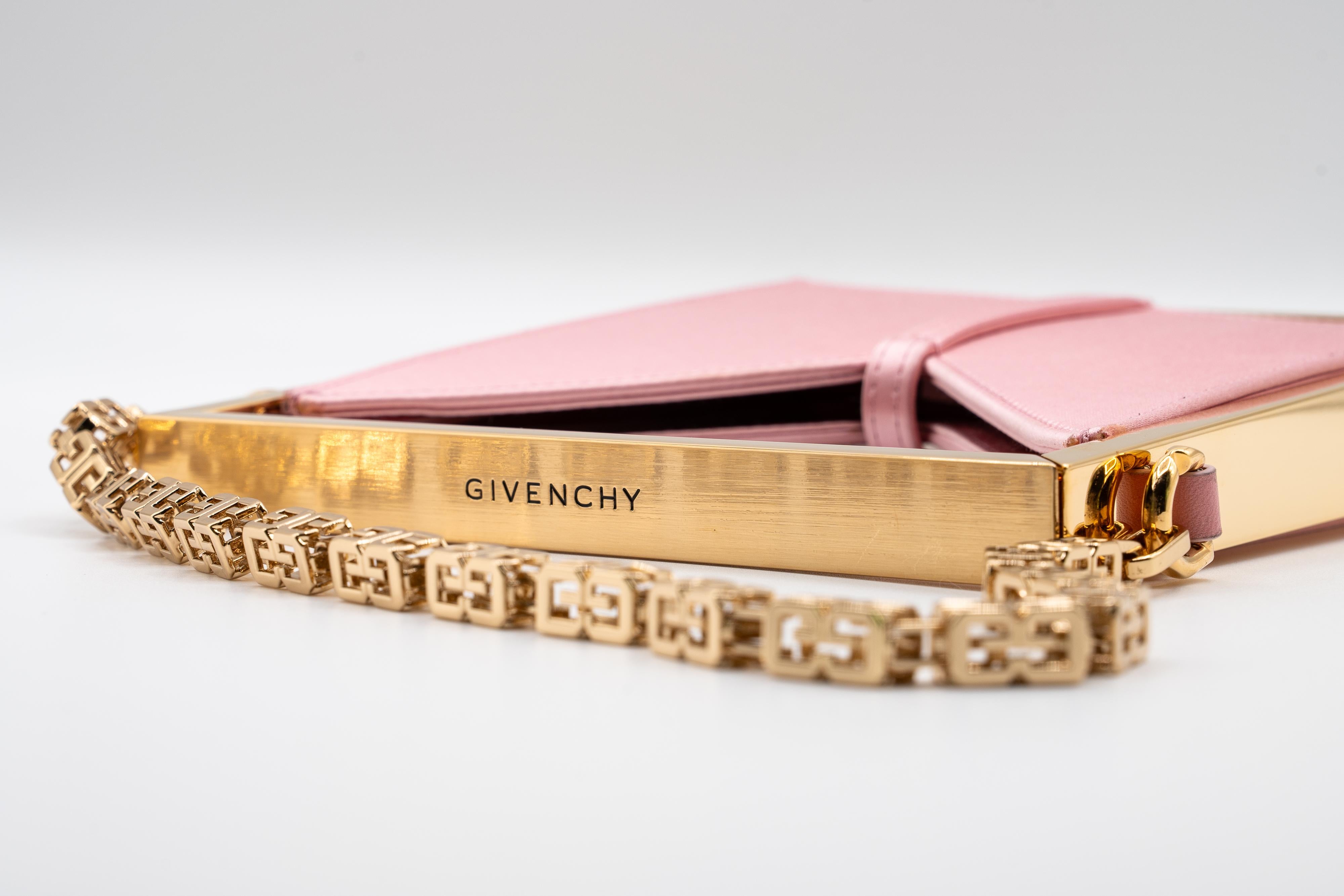 Givenchy Pink Satin Gold Frame Chain Micro Cut Out Bag For Sale 4