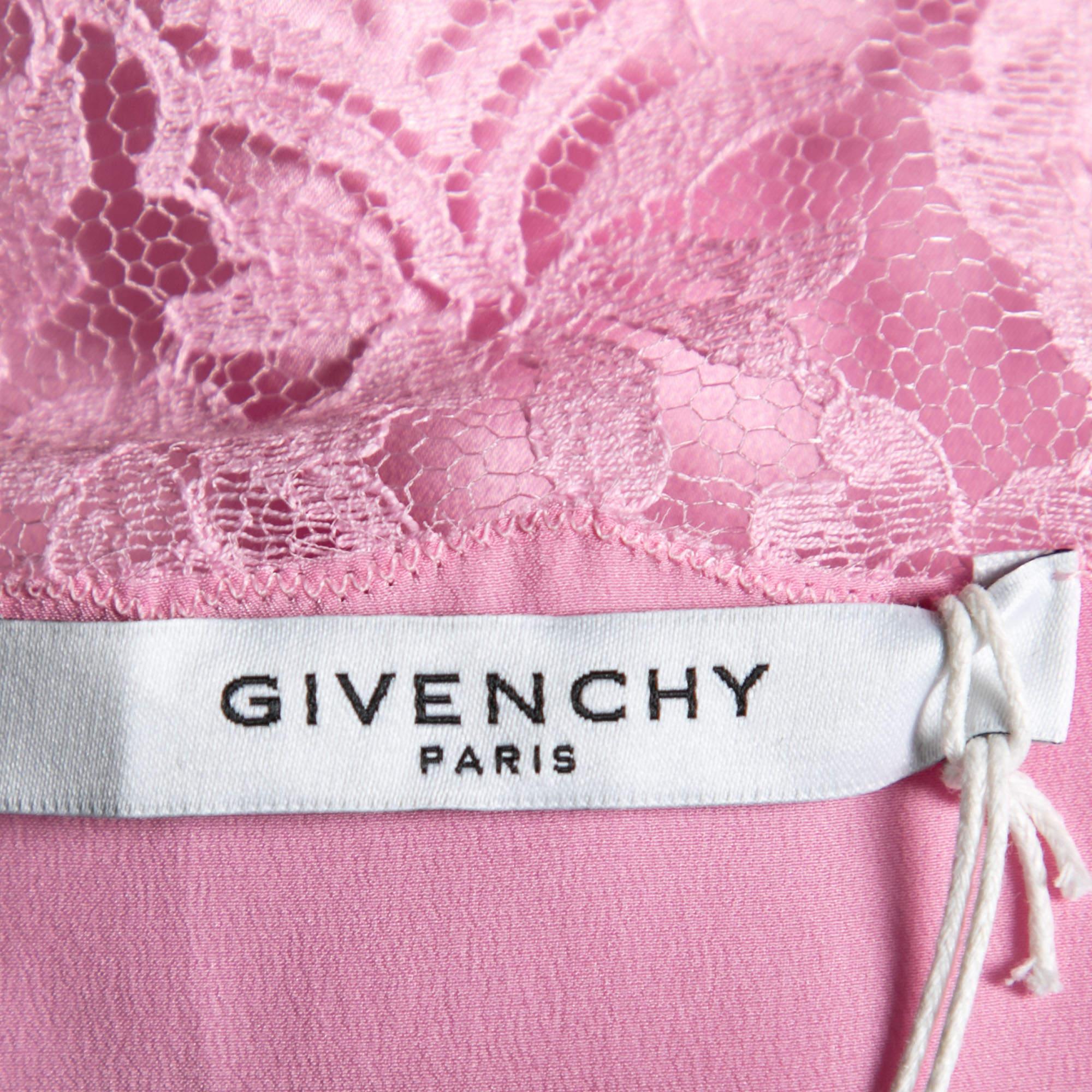 Women's Givenchy Pink Satin Slip Cami Lace Trimmed Top M For Sale