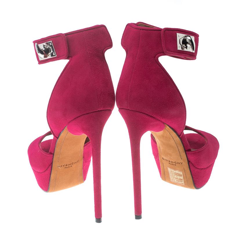 Brown Givenchy Pink Suede Shark Lock Platform Sandals Size 36