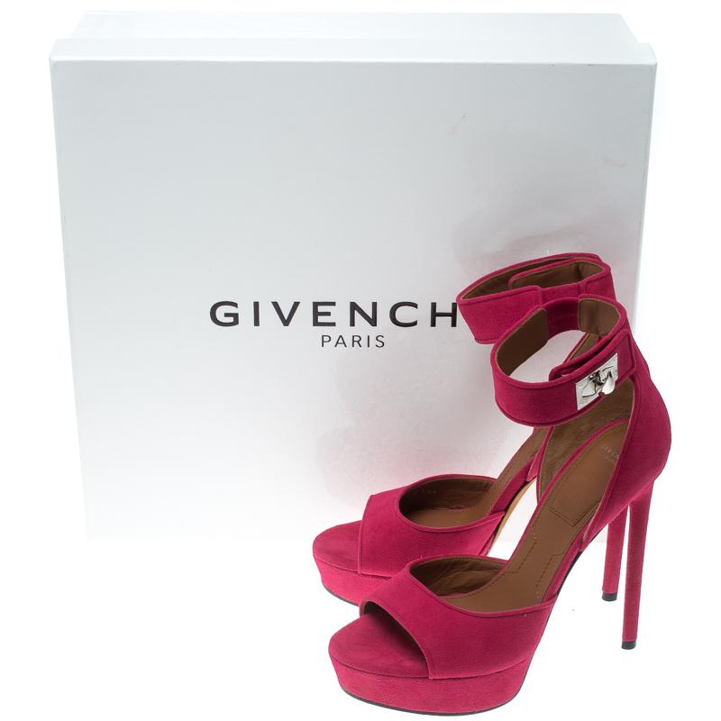 Givenchy Pink Suede Shark Lock Platform Sandals Size 36 3