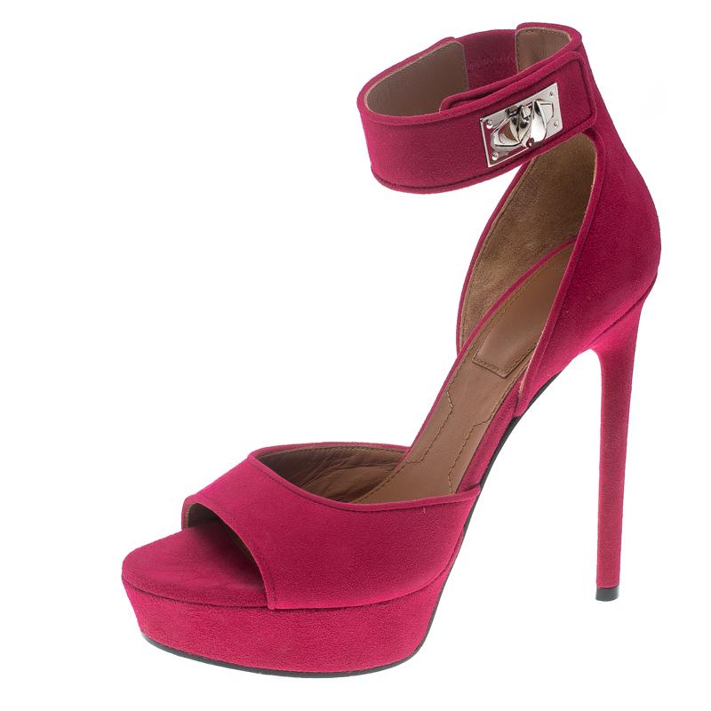 Givenchy Pink Suede Shark Lock Platform Sandals Size 36