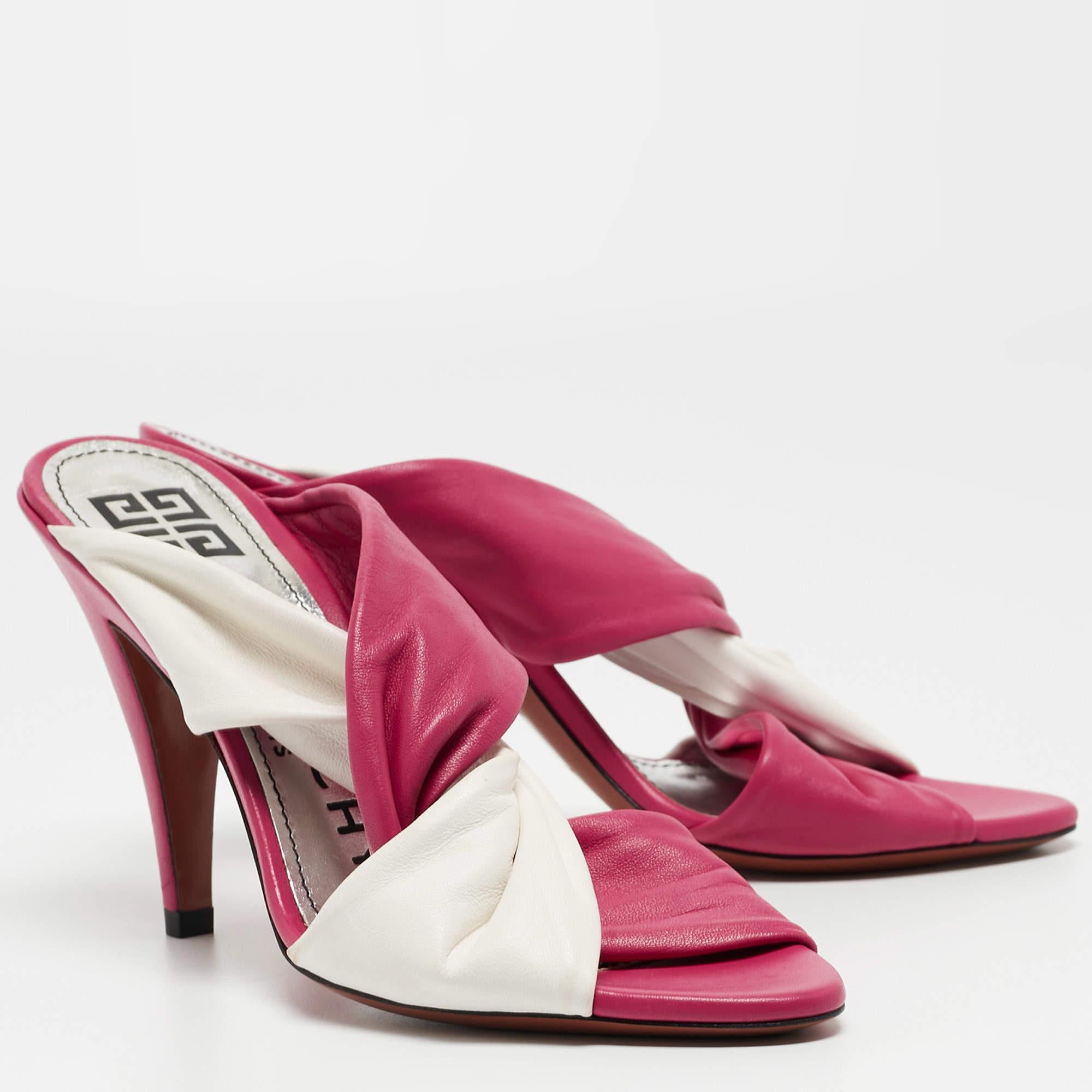 Givenchy Rosa/Weiß Leder Slide Sandalen Größe 36,5 Damen im Angebot