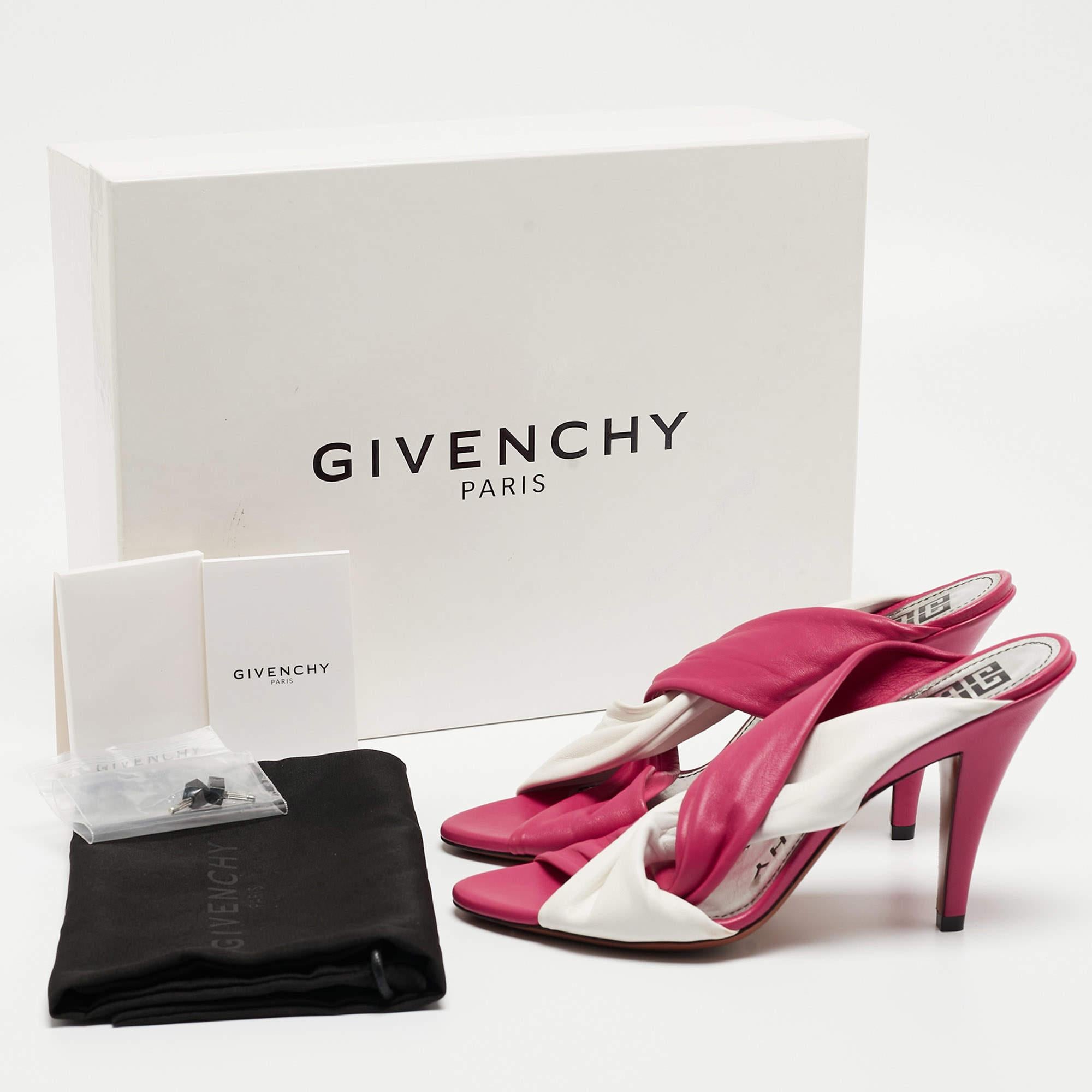 Givenchy Pink/White Leather Slide Sandals Size 36.5 For Sale 4