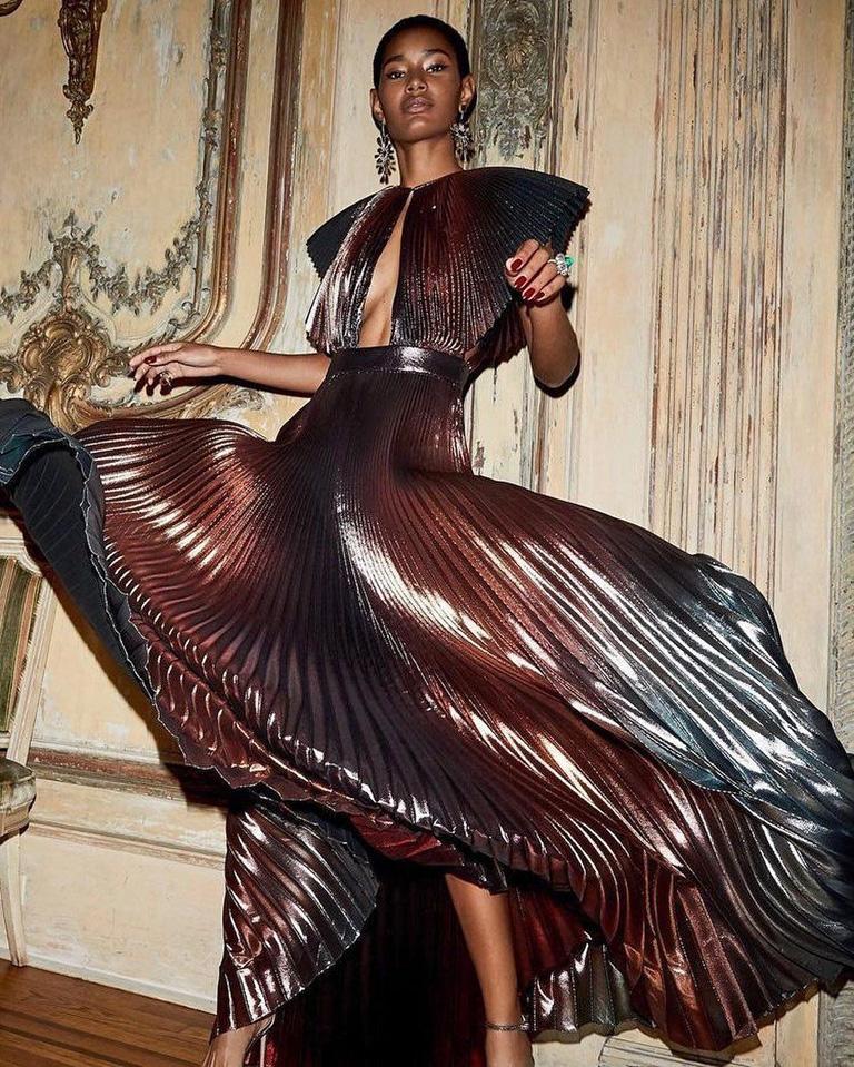 Givenchy Pleated Shimmering Shades of Silk Dress Gown