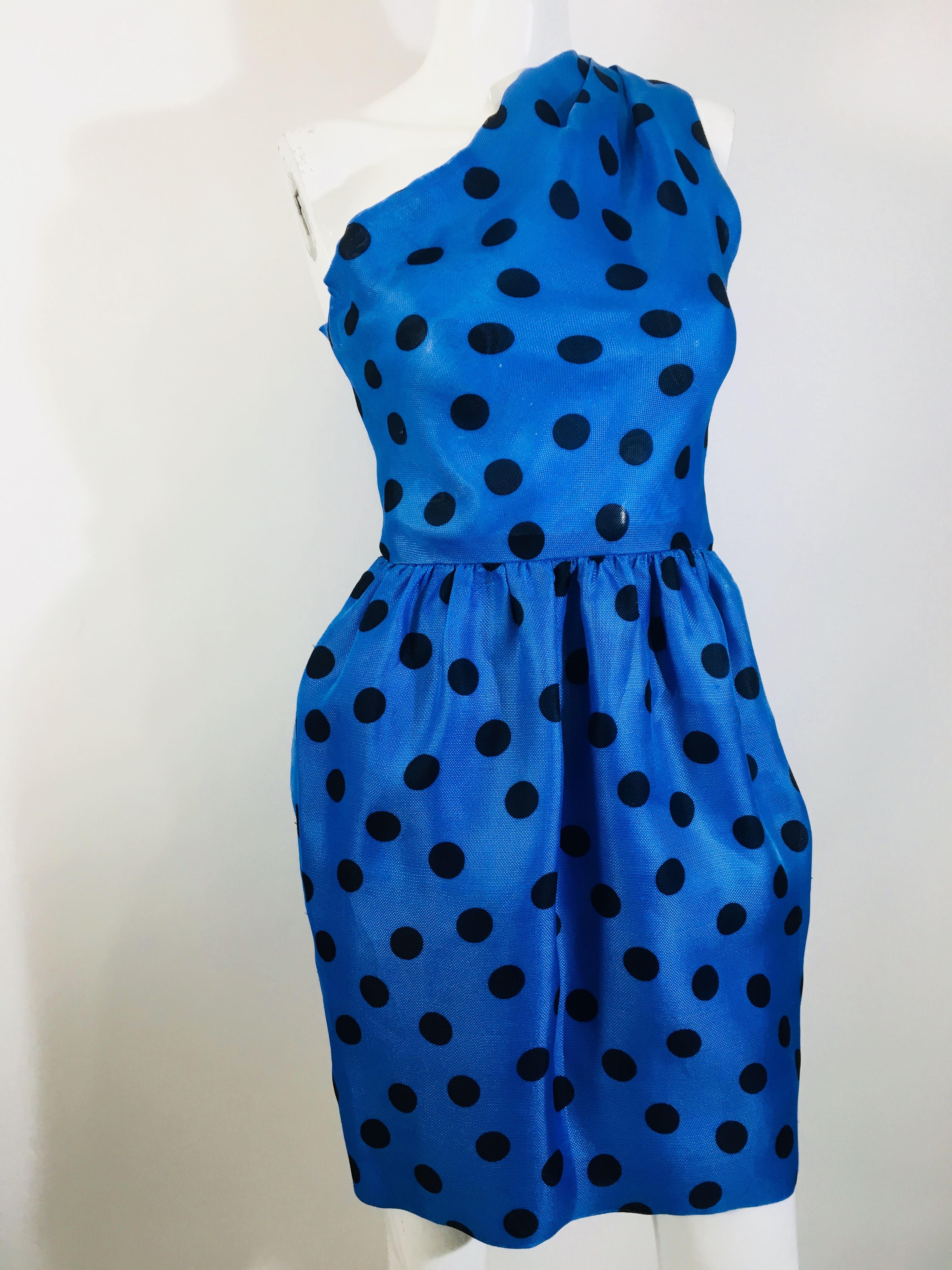 Blue Givenchy Polka Dot One Shoulder Dress