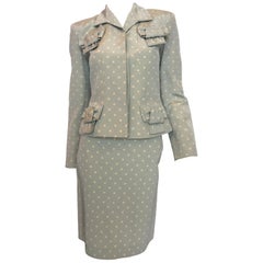  Givenchy Powder Blue and White Polka Dot Skirt Suit, 1990s 