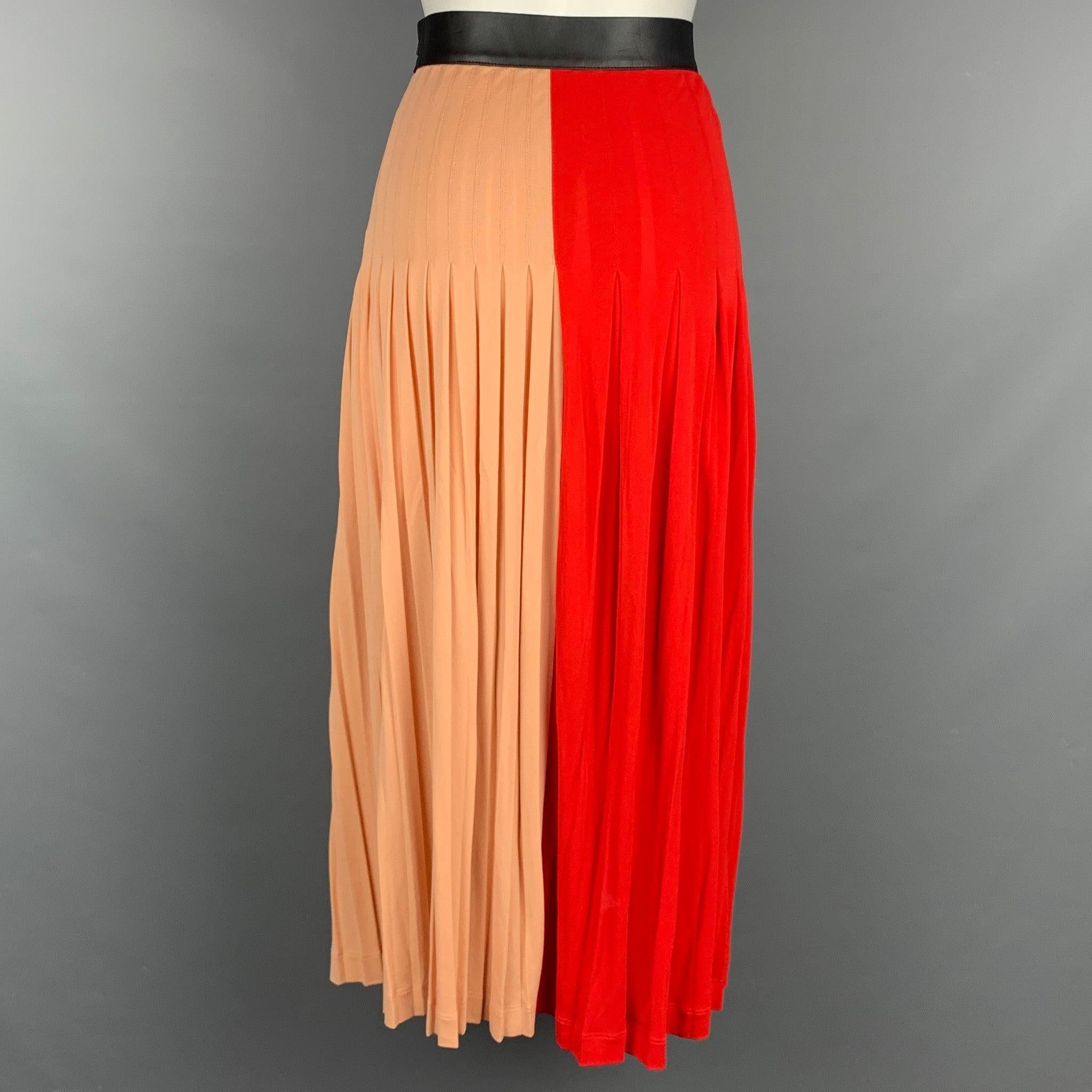 Women's GIVENCHY Pre-Fall 2018 Size 6 Red & Pink Viscose/Polyester Midi Pleated Skirt For Sale
