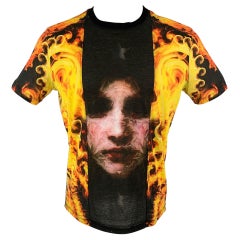 GIVENCHY Pre-Spring 2014 Size XS Black Yellow Orange Polyester Applique T-Shirt