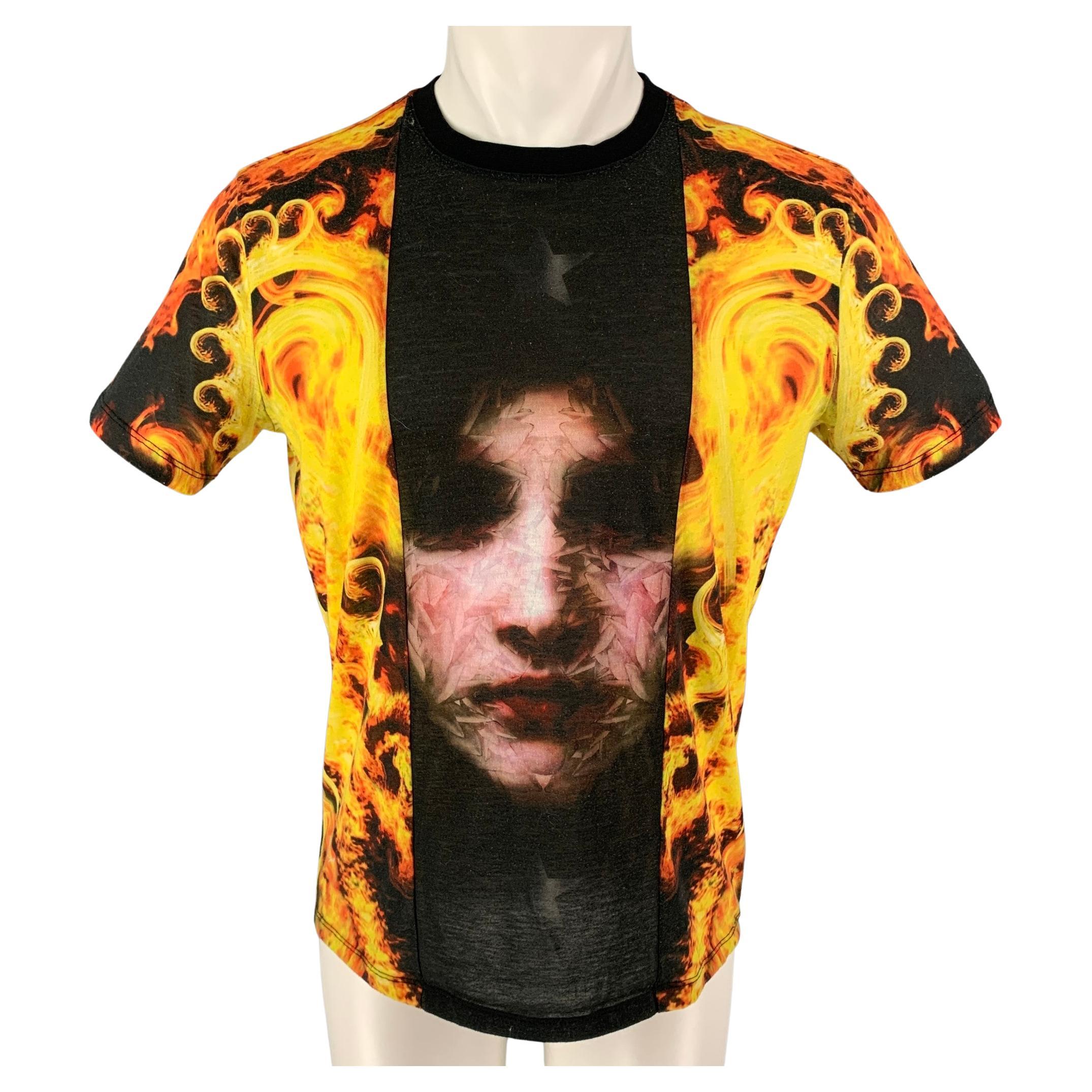 GIVENCHY Pre-Spring 2014 Size XS Black Yellow Orange Polyester Applique T- Shirt For Sale at 1stDibs