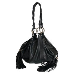 Used Givenchy Pumpkin Hobo Bag Drawstring Tote Black Leather 