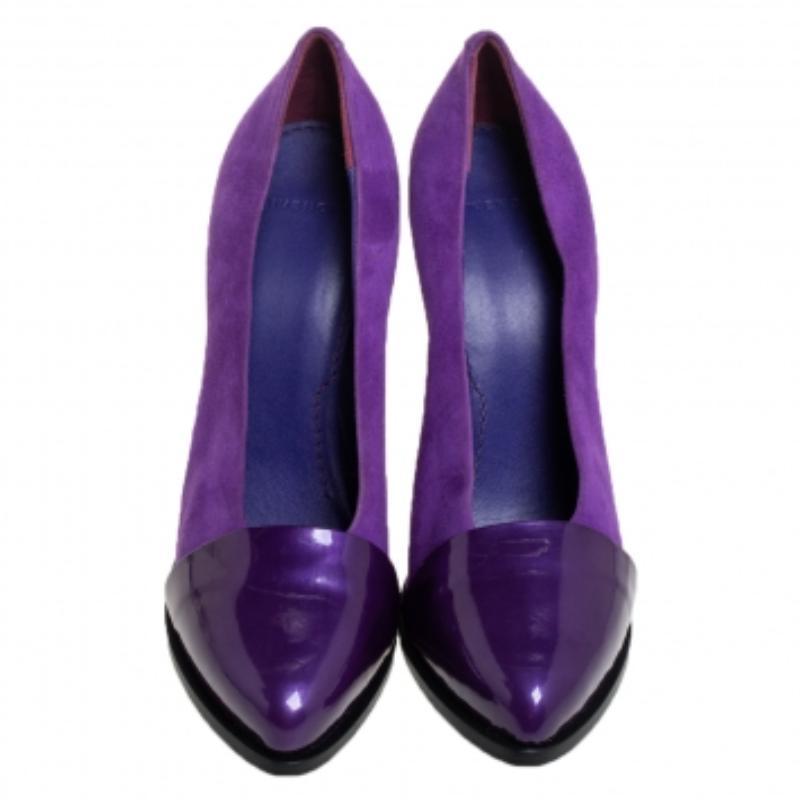 Givenchy Purple Suede And Patent Leather Cap Toe Pumps Size 39 In Good Condition For Sale In Dubai, Al Qouz 2