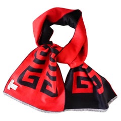 GIVENCHY Red & Black Monogram Logo Classic Swirl Wool Blend Double Scarf BNWT