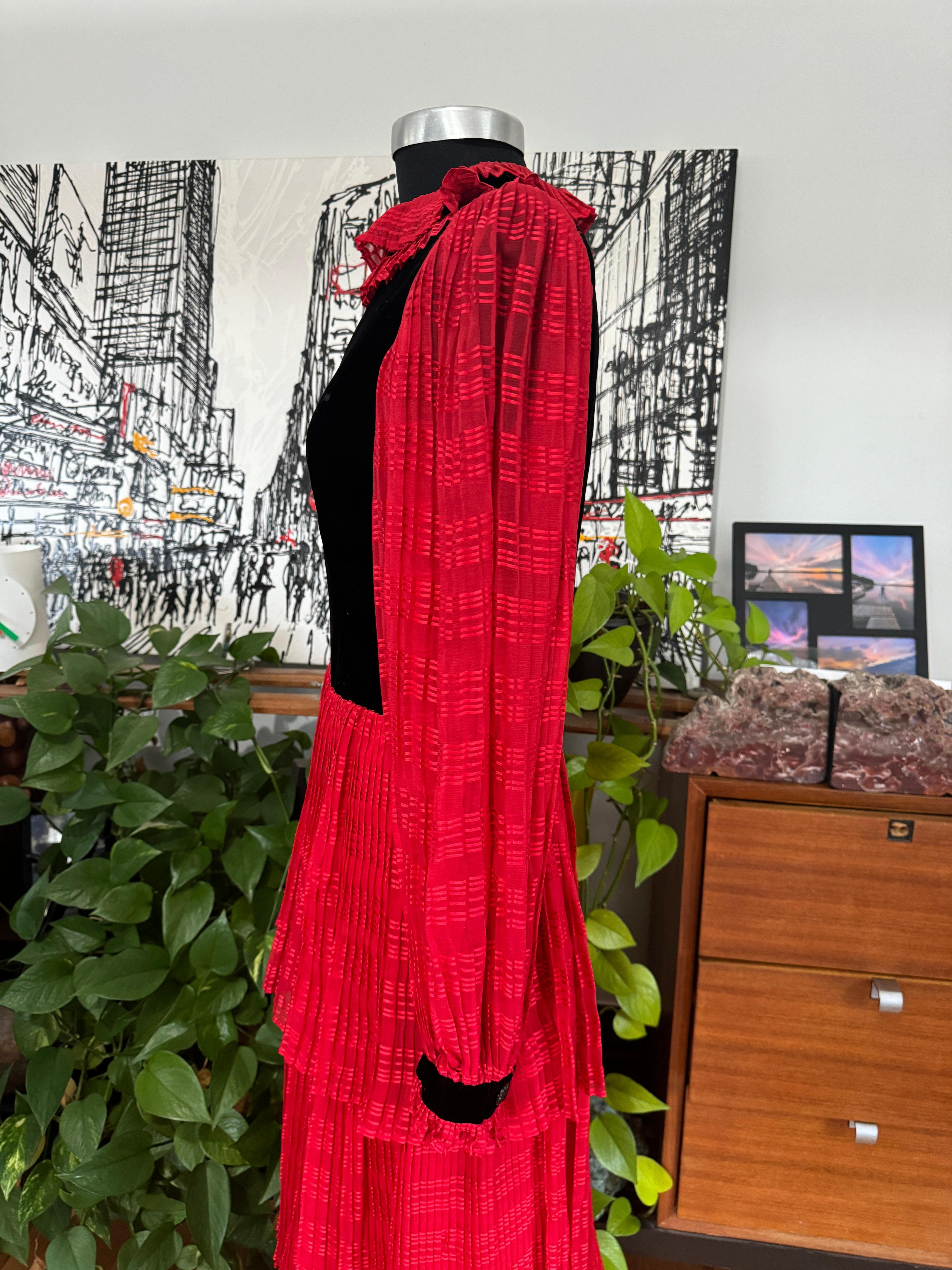 Givenchy Red & Black Ruffled Tiered Gown 1970s For Sale 7