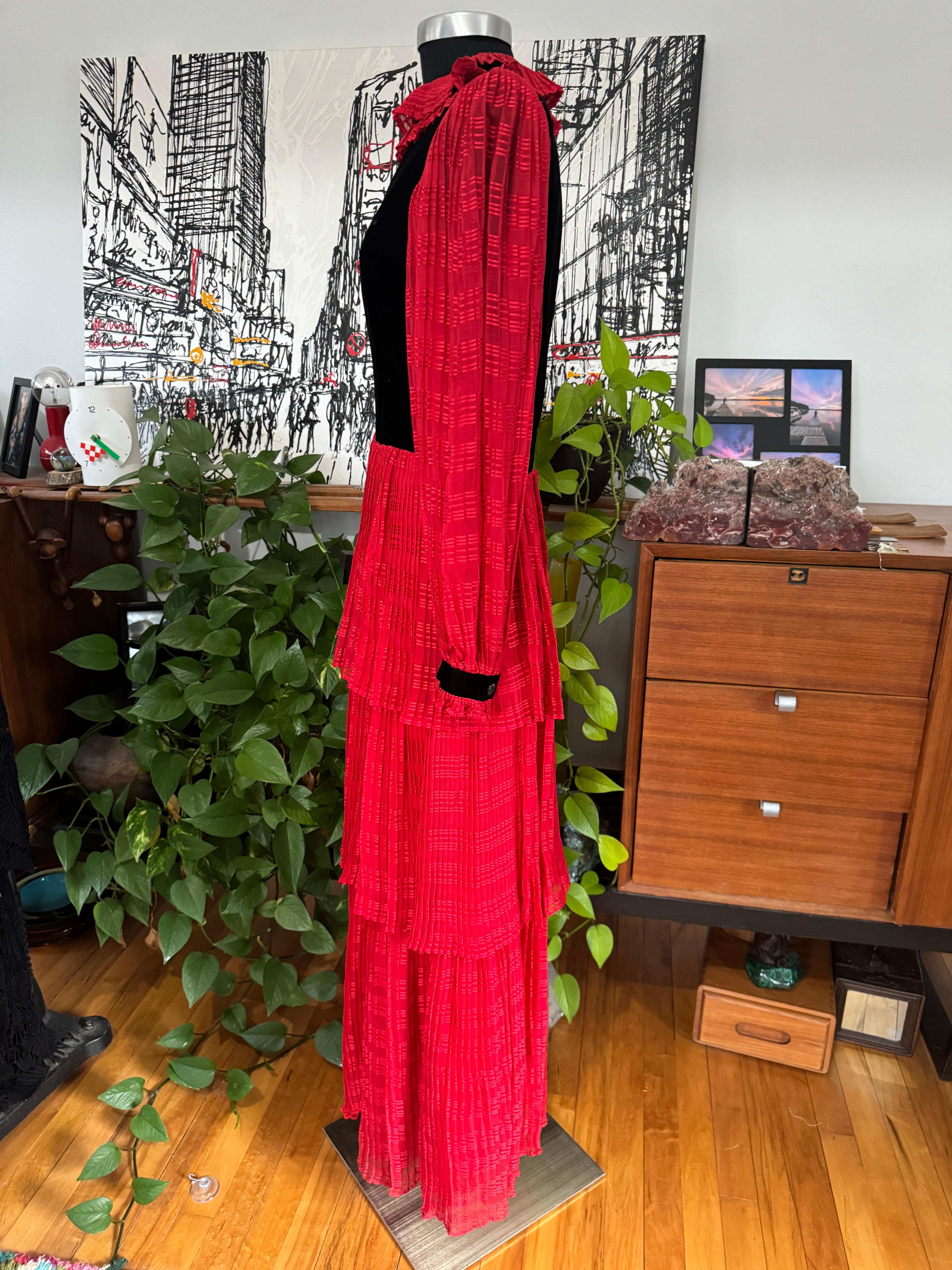 Givenchy Red & Black Ruffled Tiered Gown 1970s For Sale 8