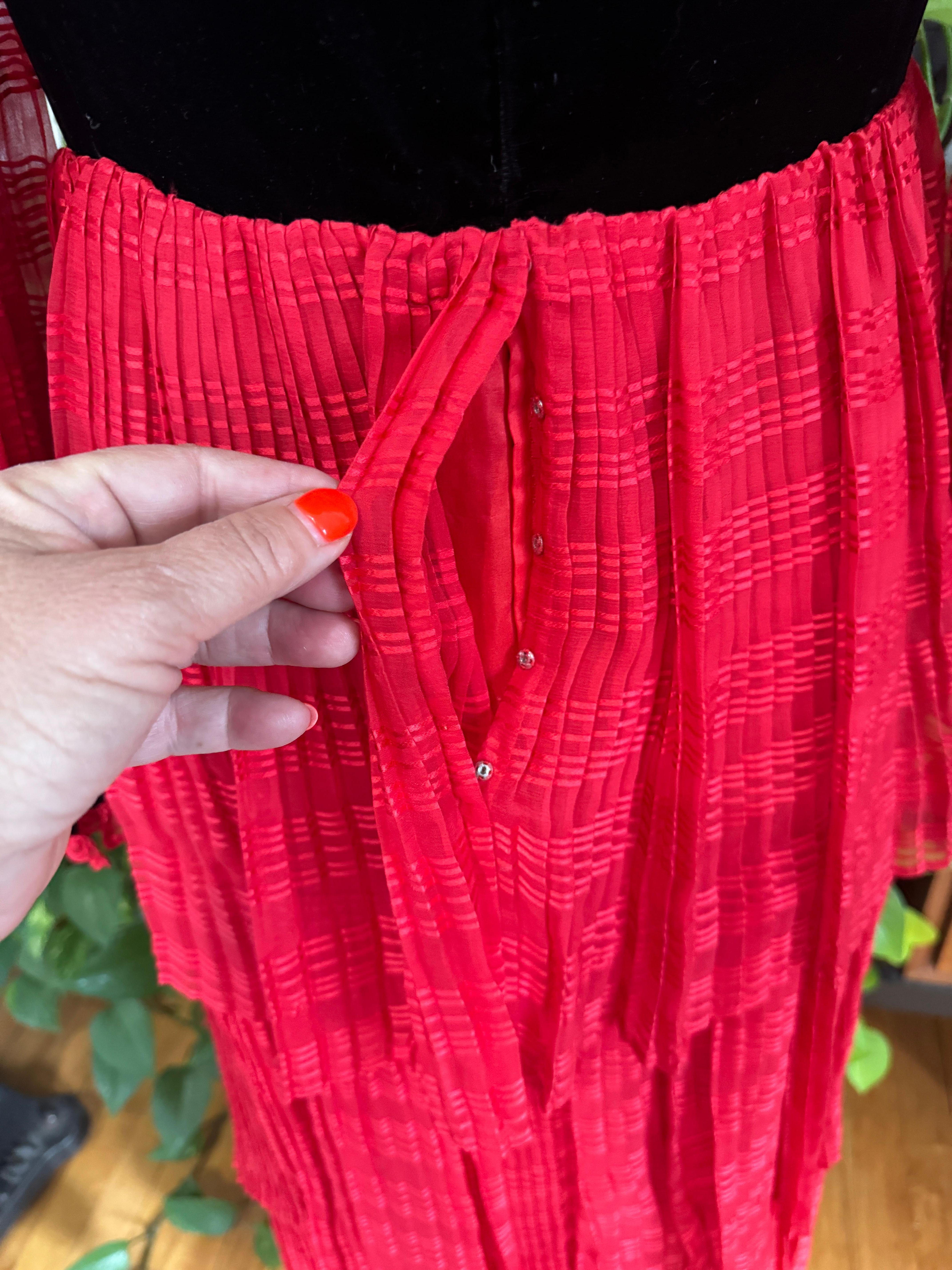 Givenchy Red & Black Ruffled Tiered Gown 1970s For Sale 10