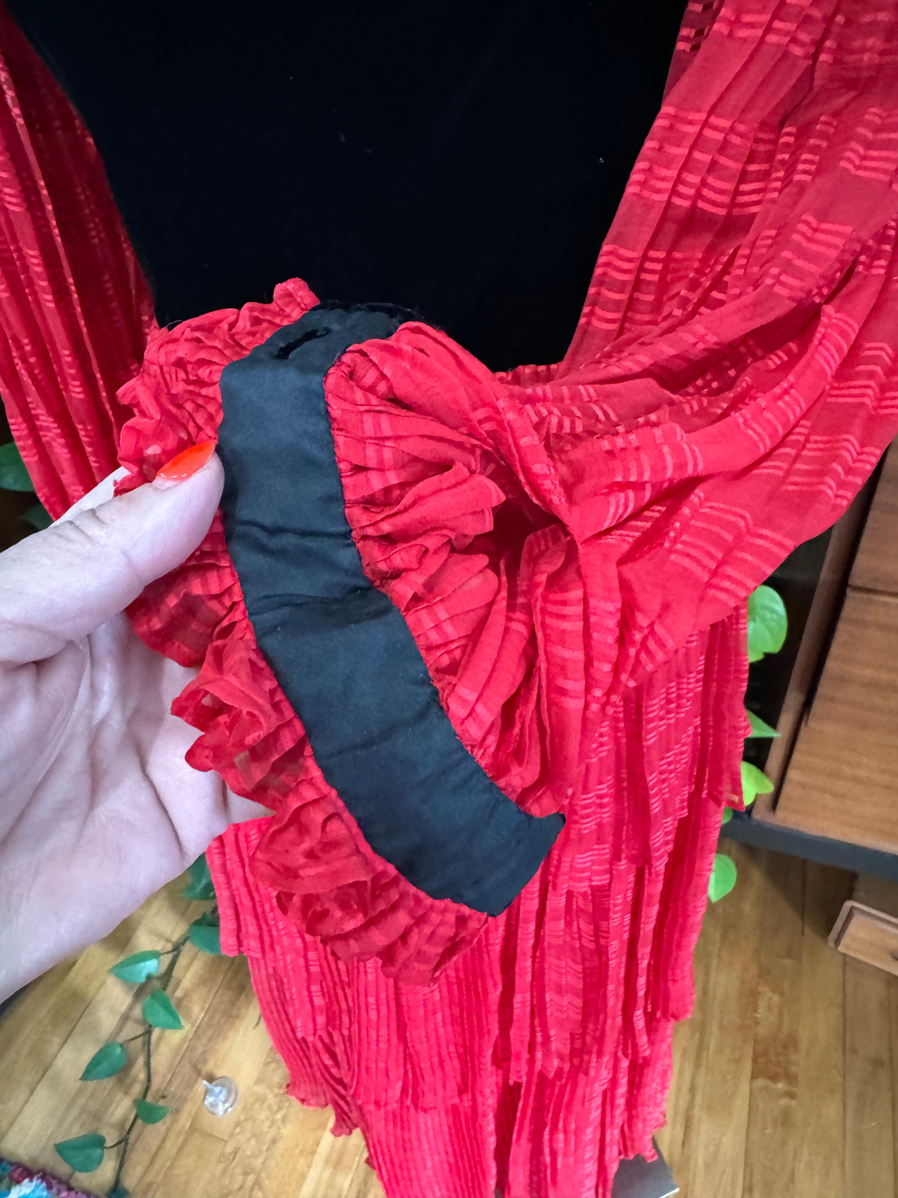 Givenchy Red & Black Ruffled Tiered Gown 1970s For Sale 4