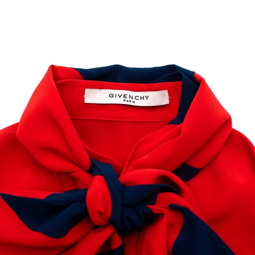 Givenchy Red Button-Front Silk Blouse with Striped Detachable Scarf In Excellent Condition For Sale In London, GB
