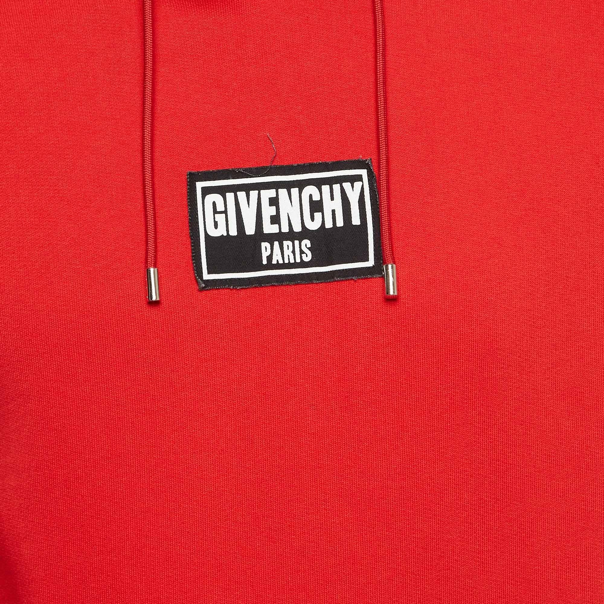 Givenchy Red Cotton Knit Hooded Sweatshirt XS In Good Condition For Sale In Dubai, Al Qouz 2