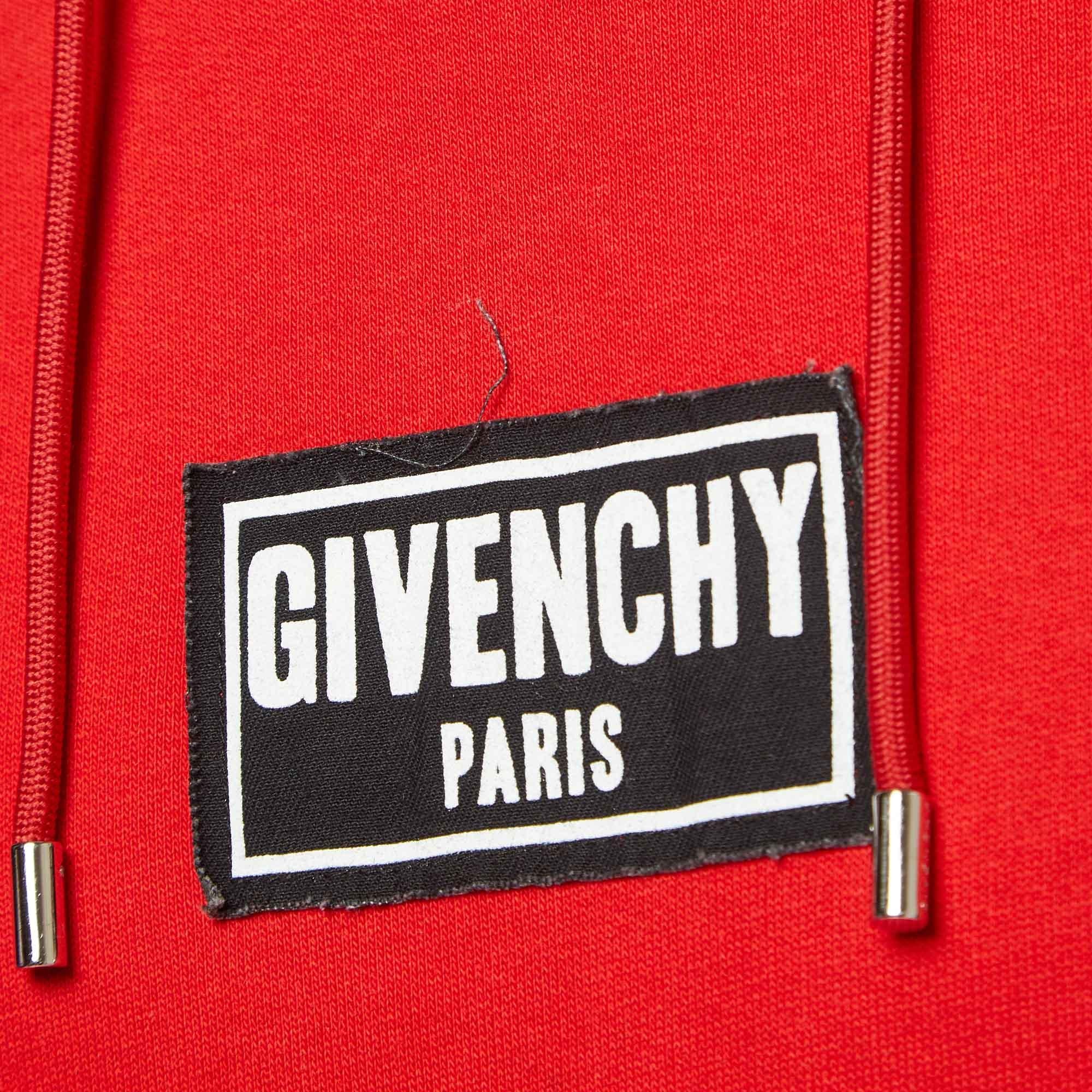 Men's Givenchy Red Cotton Knit Hooded Sweatshirt XS For Sale