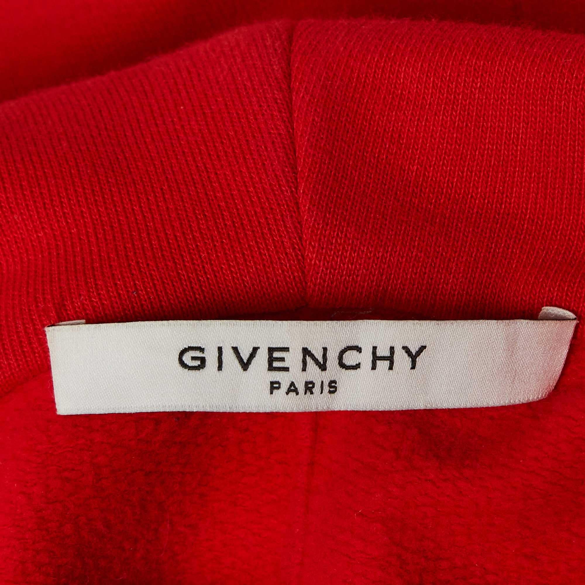 Givenchy Red Cotton Knit Hooded Sweatshirt XS For Sale 1