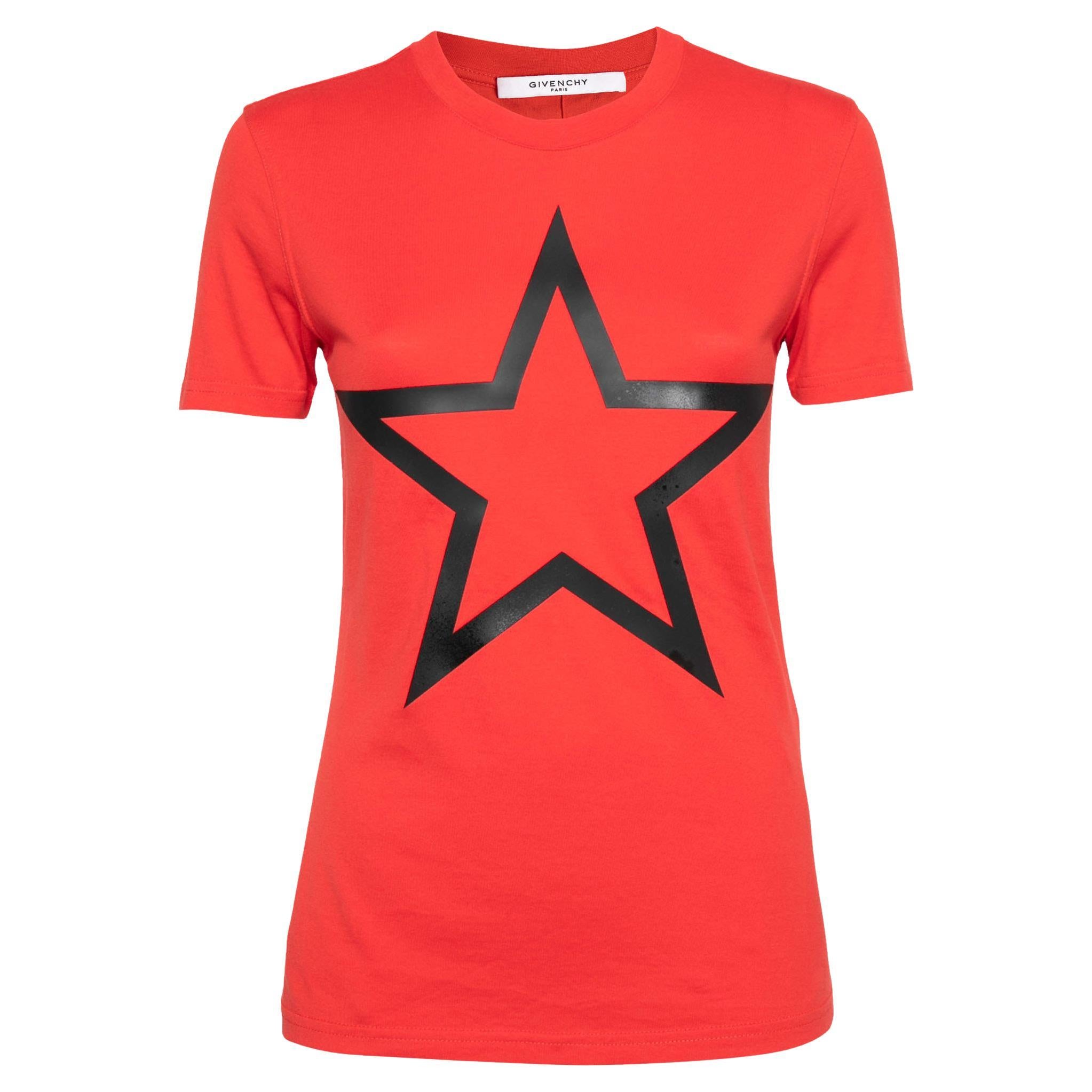 Givenchy Rotes Kurzarm-T-Shirt aus Baumwolle mit Sternapplikationen S