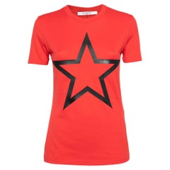 Used Givenchy Red Cotton Star Appliqued Short Sleeve T-Shirt S