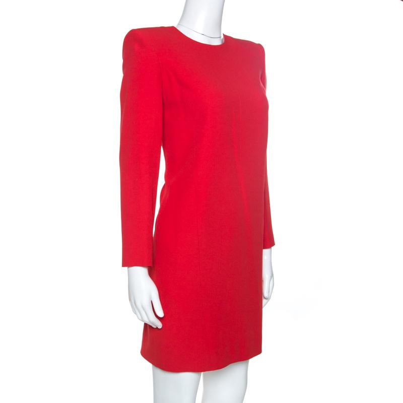 Givenchy Red Crepe Padded Shoulder Shift Dress S In Excellent Condition In Dubai, Al Qouz 2