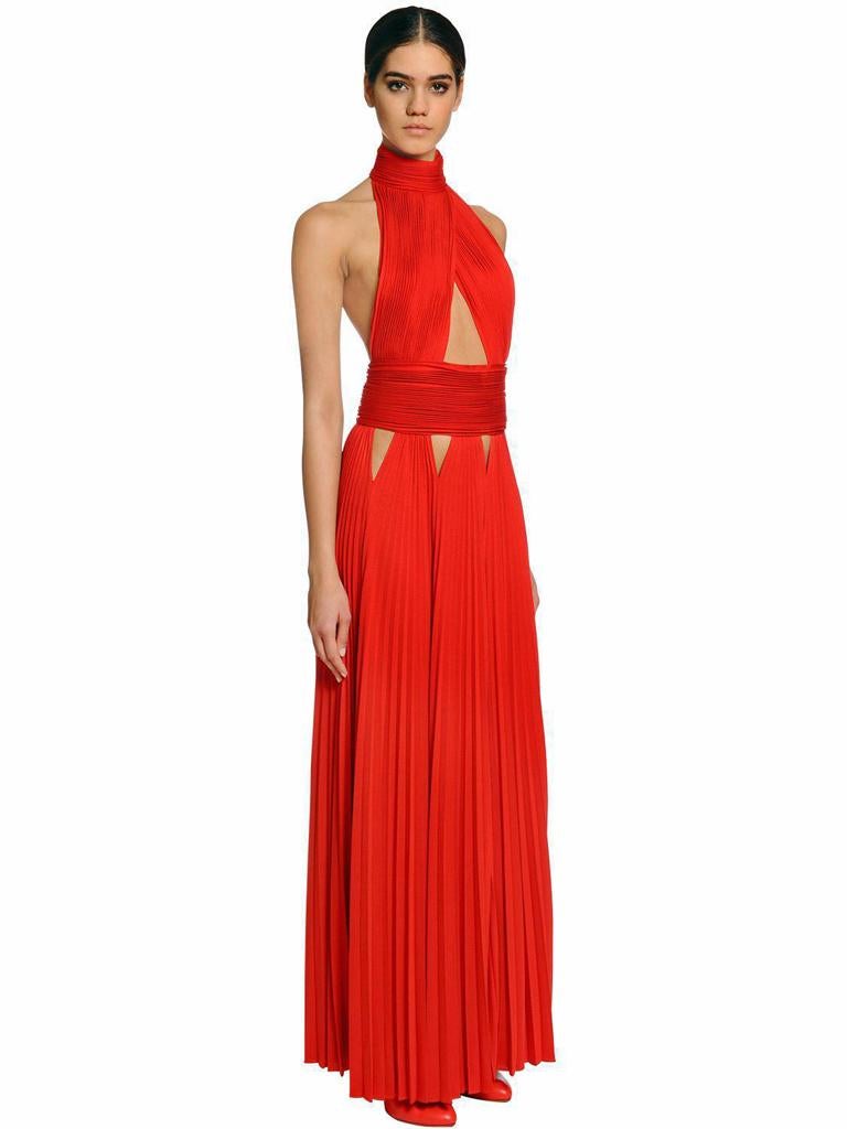 Givenchy Red Cut-out Plisse Jersey Maxi Dress Gown NWT For Sale at ...