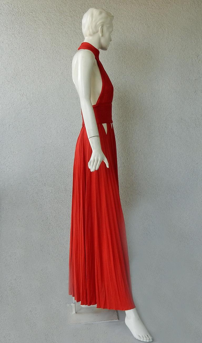 Givenchy Red Cut-out Plisse Jersey Maxi Dress Gown  NWT In New Condition For Sale In Los Angeles, CA