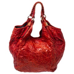 Givenchy Red Distressed Leather Sacca Hobo