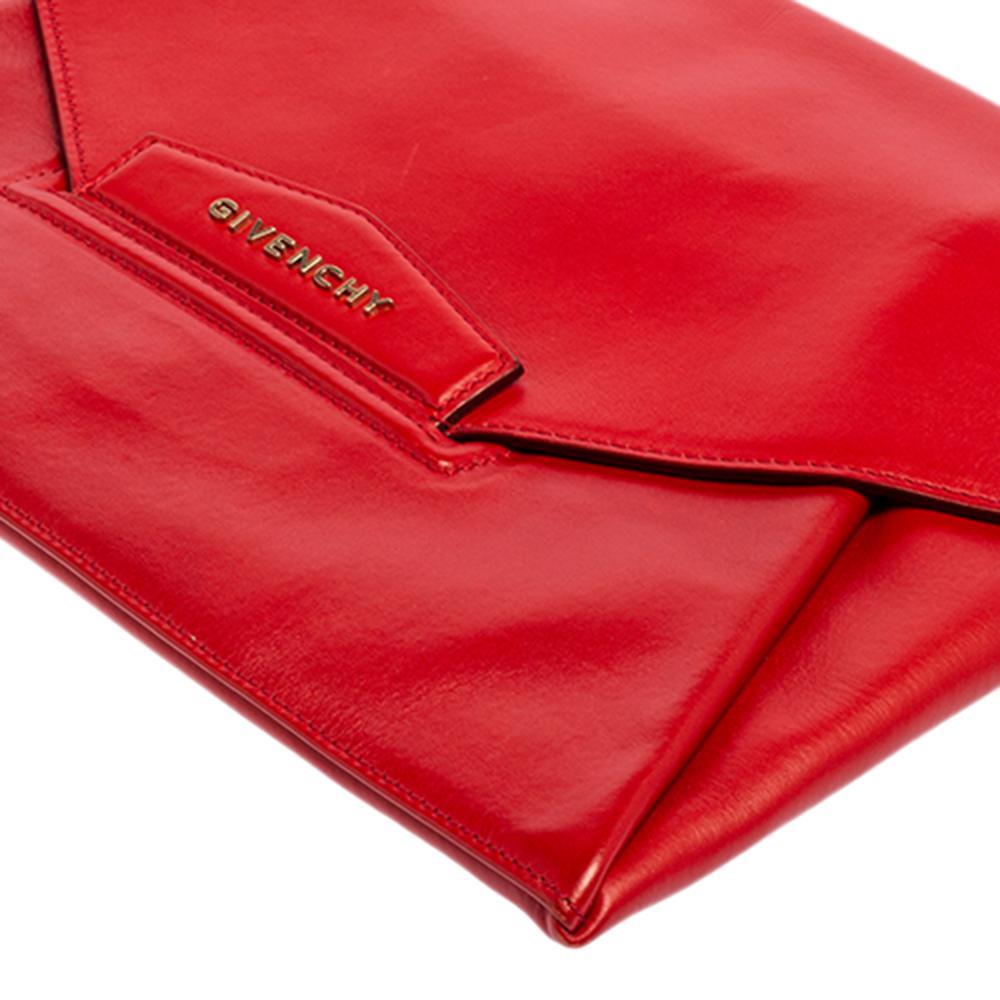 Givenchy Red Leather Antigona Envelope Clutch 4