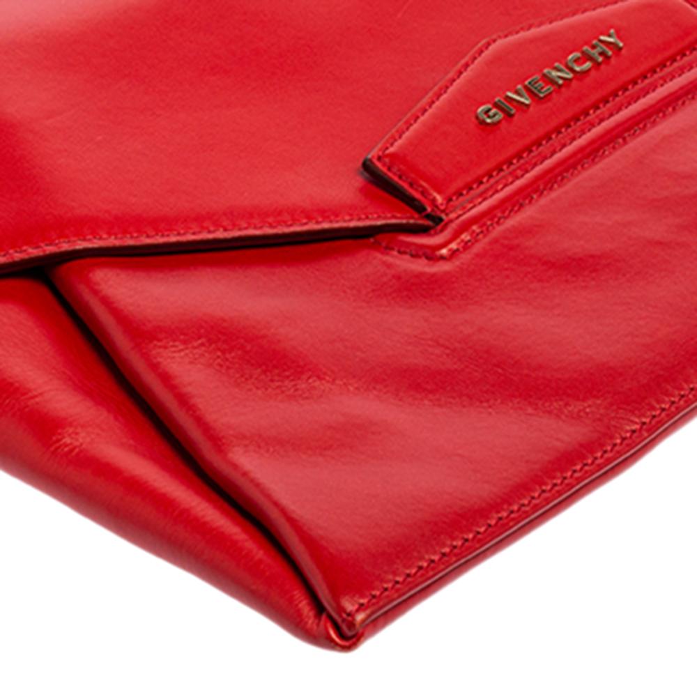 Givenchy Red Leather Antigona Envelope Clutch 5