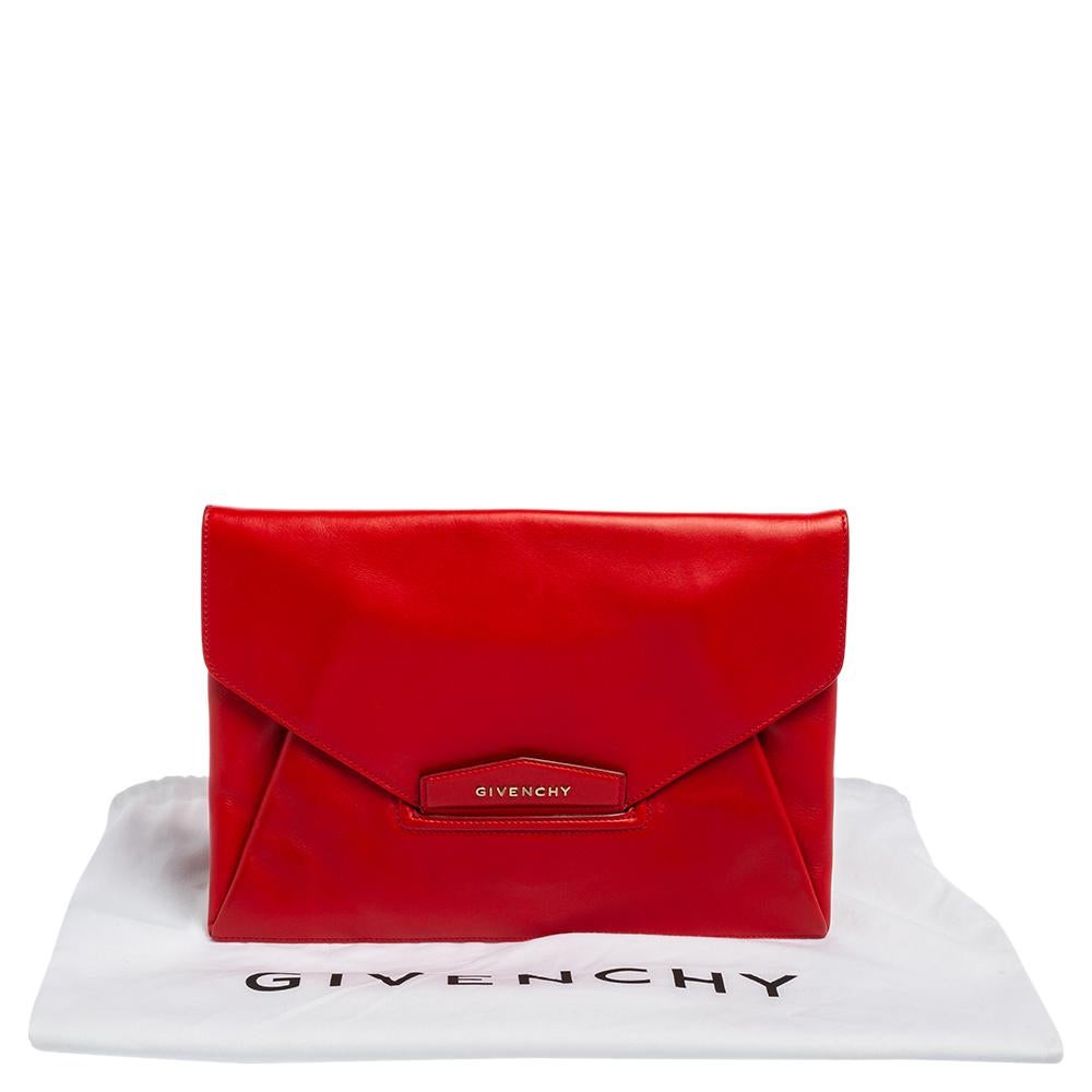 Givenchy Red Leather Antigona Envelope Clutch 7