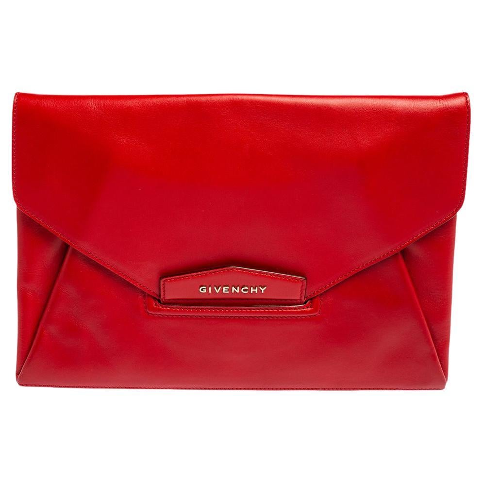 Givenchy Red Leather Antigona Envelope Clutch