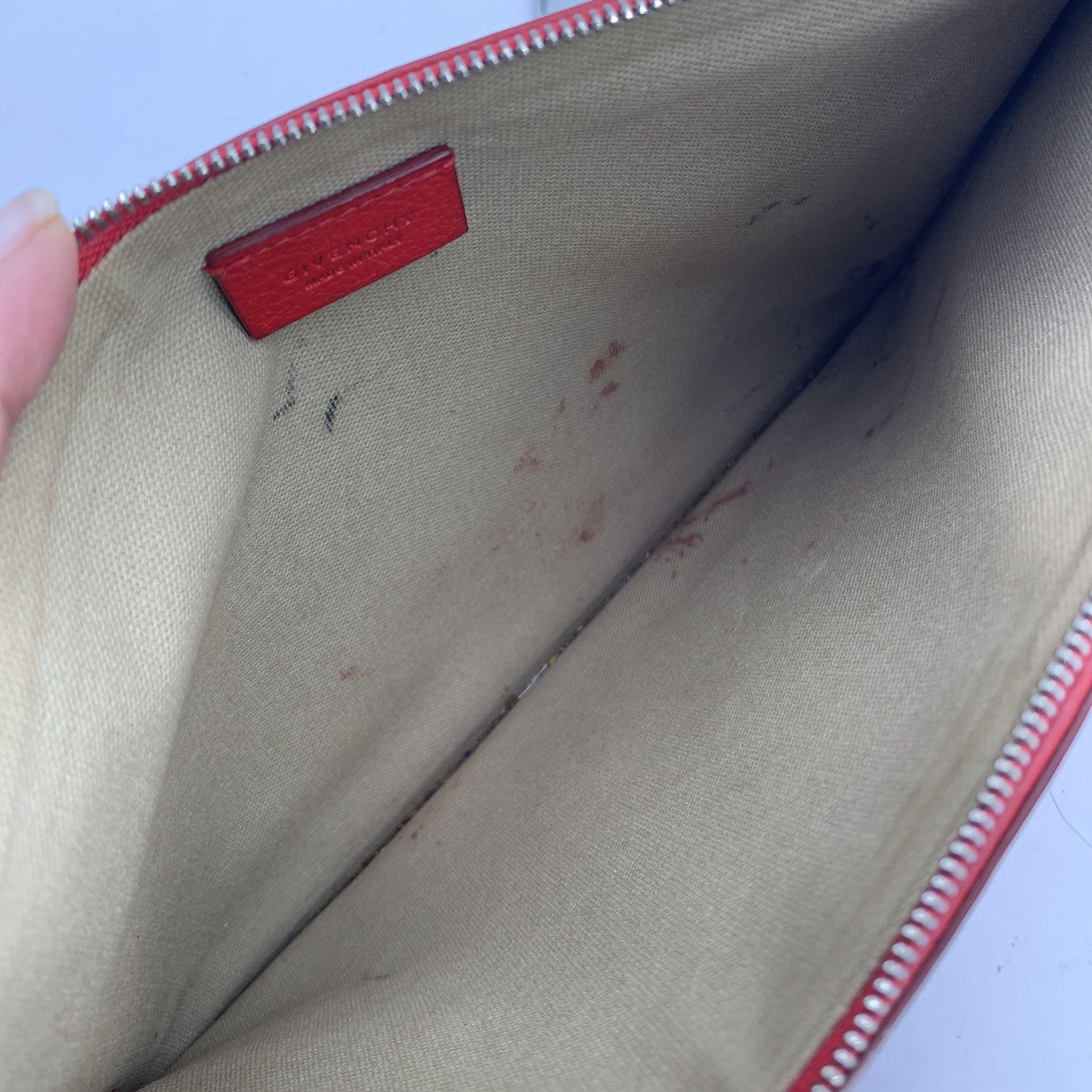 Women's Givenchy Red Leather Antigona Zip Clutch Pouch Purse For Sale