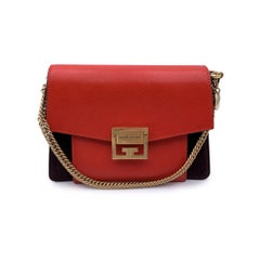 Givenchy Red Leather Brown Suede GV3 Small Flap Shoulder Bag
